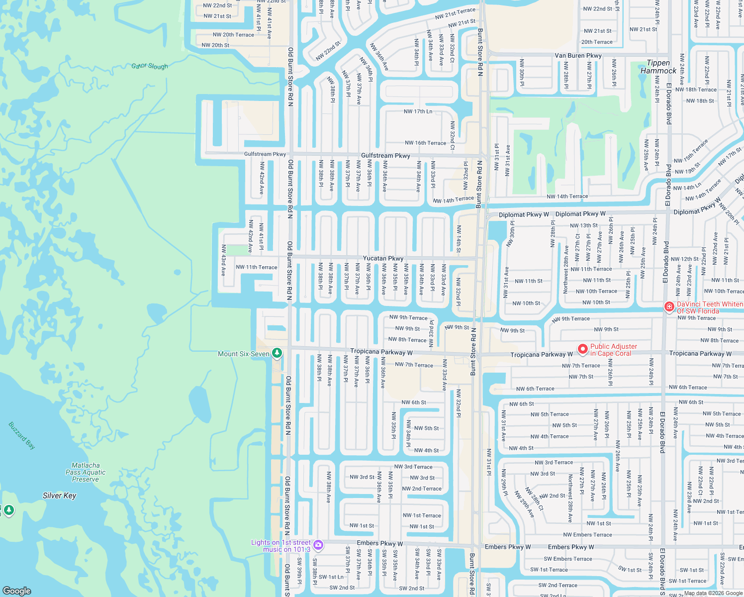 map of restaurants, bars, coffee shops, grocery stores, and more near 1001 Northwest 36th Place in Cape Coral