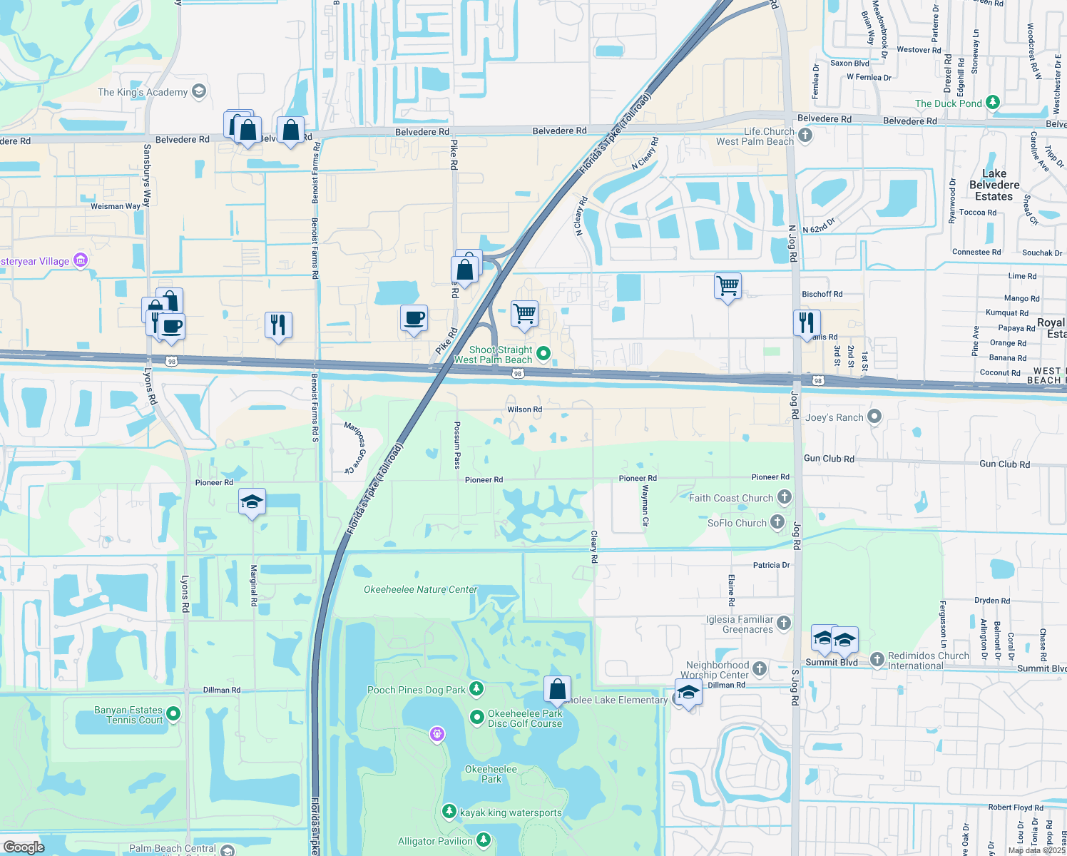 map of restaurants, bars, coffee shops, grocery stores, and more near 7219 Wilson Rd in West Palm Beach