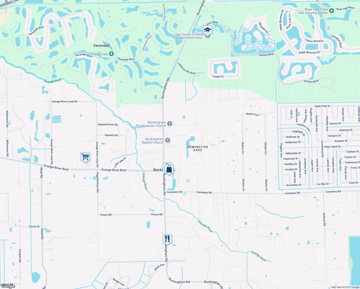 map of restaurants, bars, coffee shops, grocery stores, and more near 4380 Binghampton Court in Fort Myers
