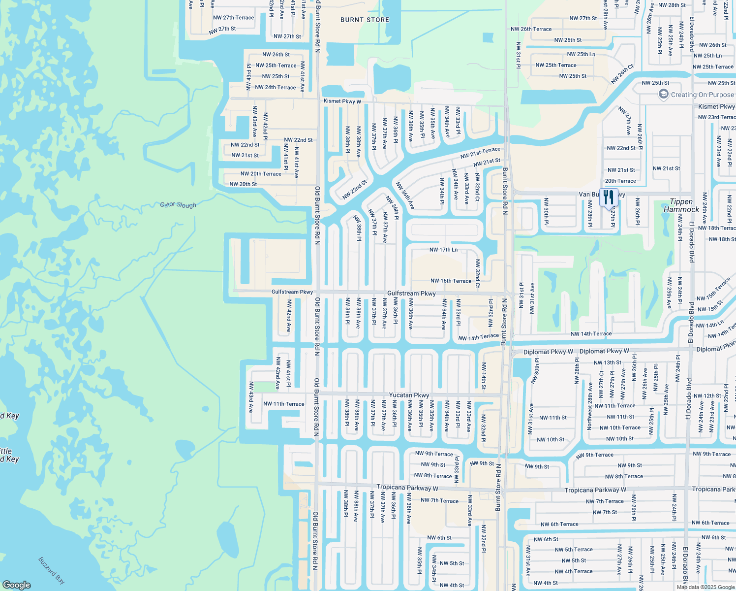 map of restaurants, bars, coffee shops, grocery stores, and more near 3716 Gulfstream Parkway in Cape Coral