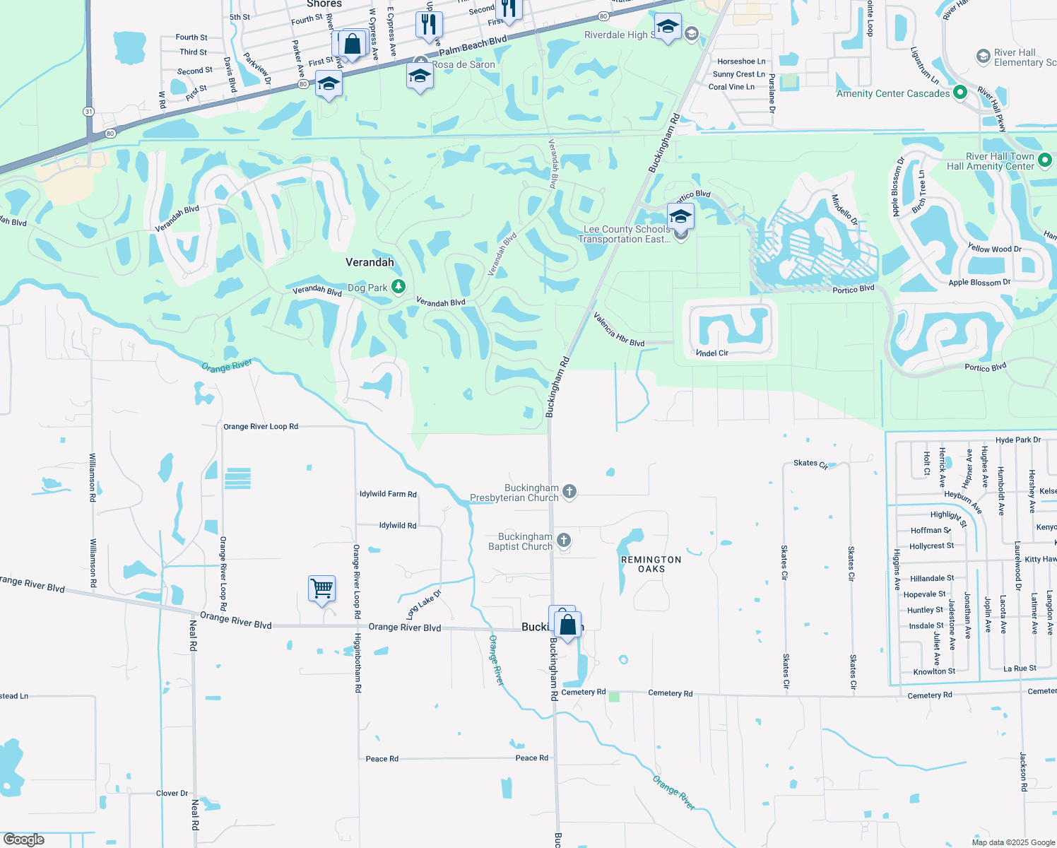 map of restaurants, bars, coffee shops, grocery stores, and more near 4101 Otter Bend Circle in Fort Myers