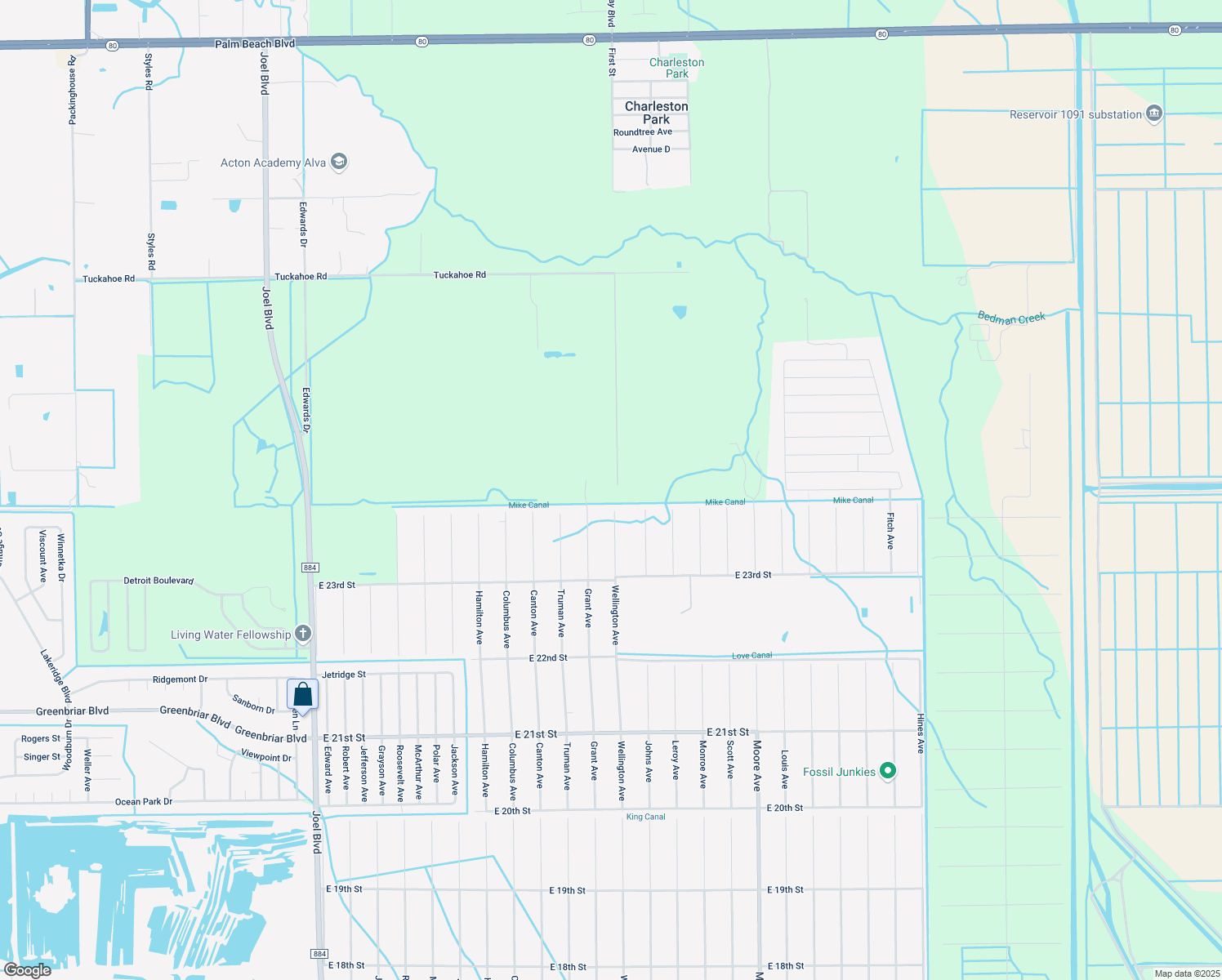 map of restaurants, bars, coffee shops, grocery stores, and more near 22990 Thompkins Drive in Alva