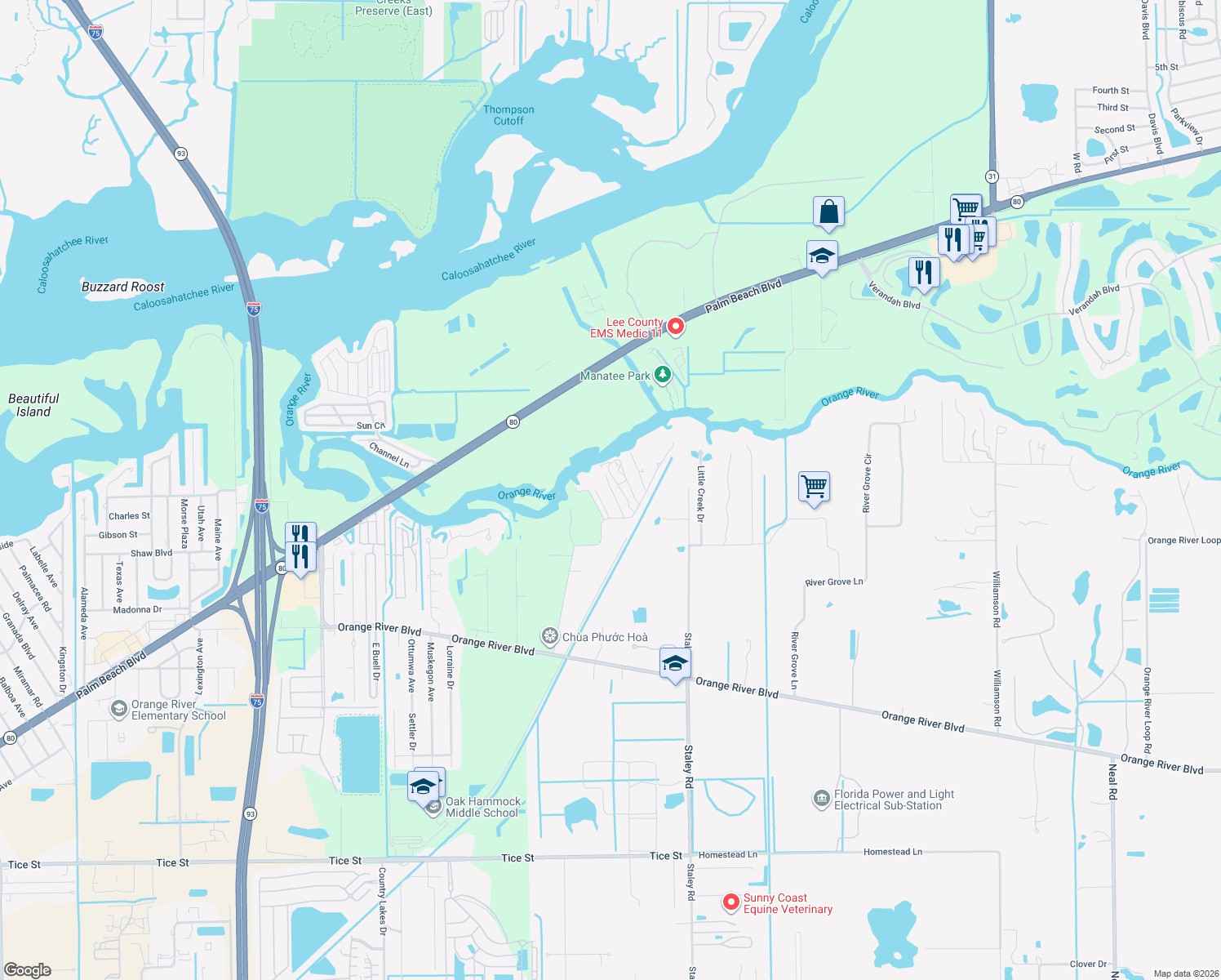 map of restaurants, bars, coffee shops, grocery stores, and more near 3860 Ellis Road in Fort Myers