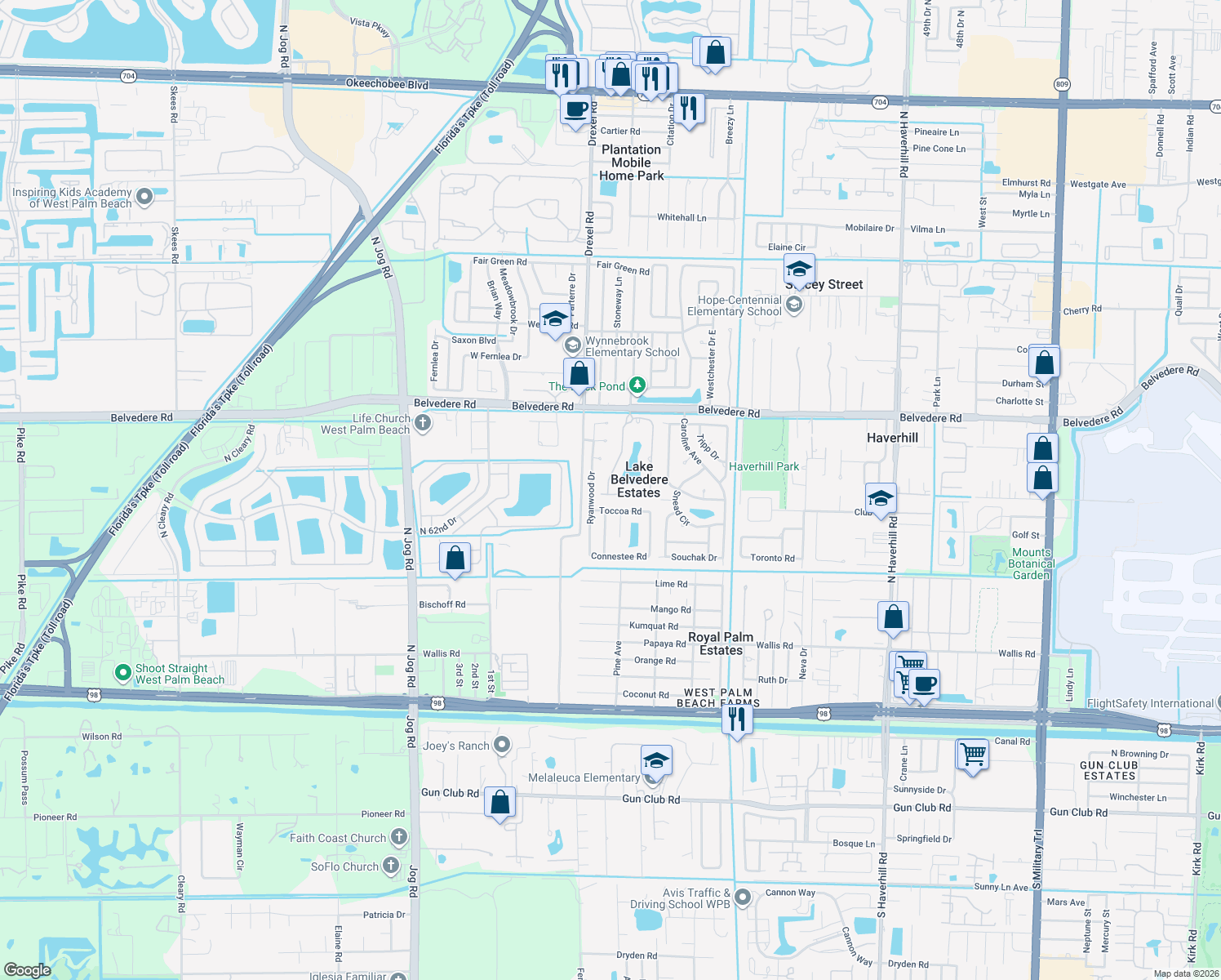 map of restaurants, bars, coffee shops, grocery stores, and more near 5845 Gypsum Pl in West Palm Beach