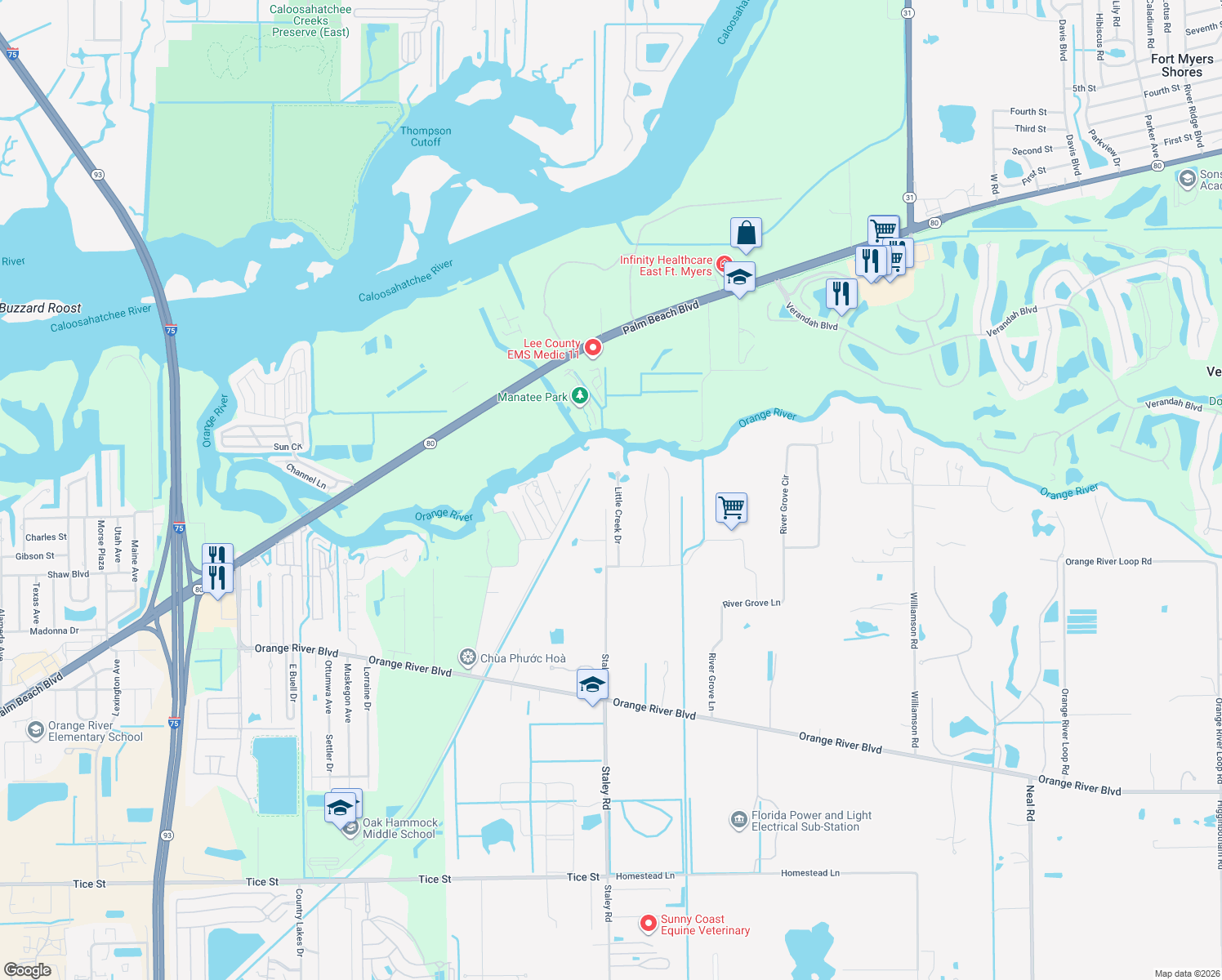 map of restaurants, bars, coffee shops, grocery stores, and more near 3790 Little Creek Drive in Fort Myers
