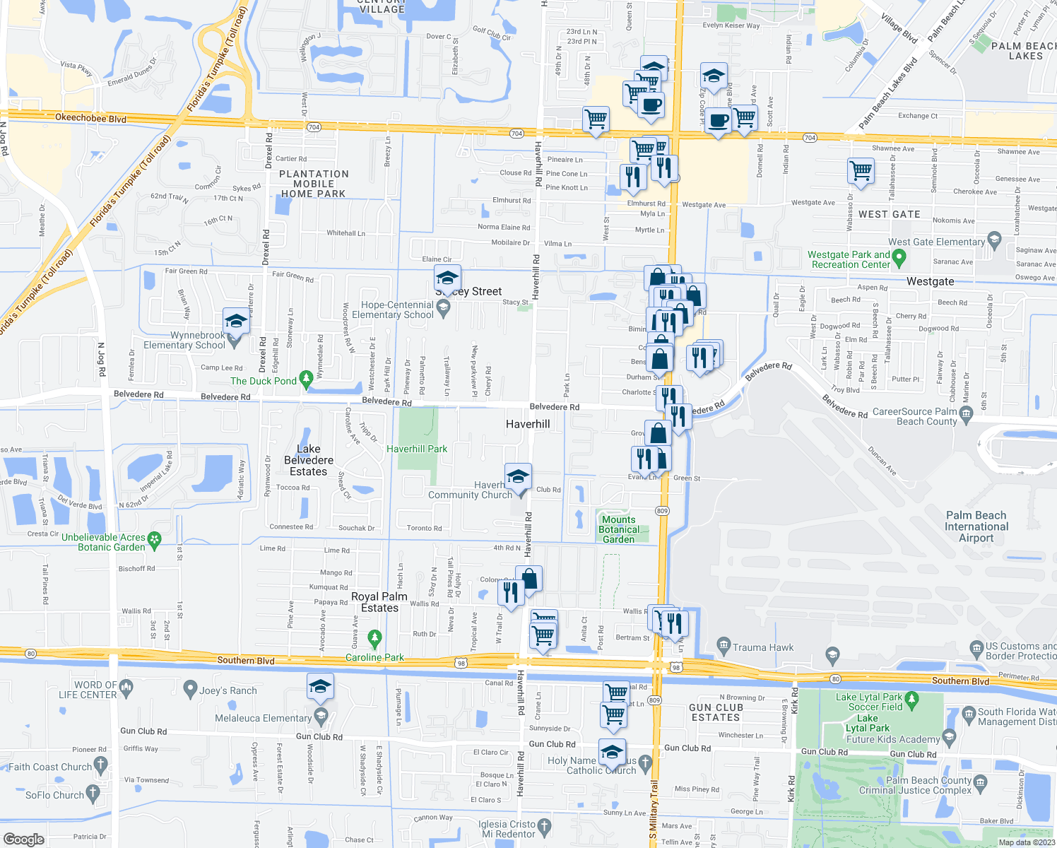map of restaurants, bars, coffee shops, grocery stores, and more near in Haverhill
