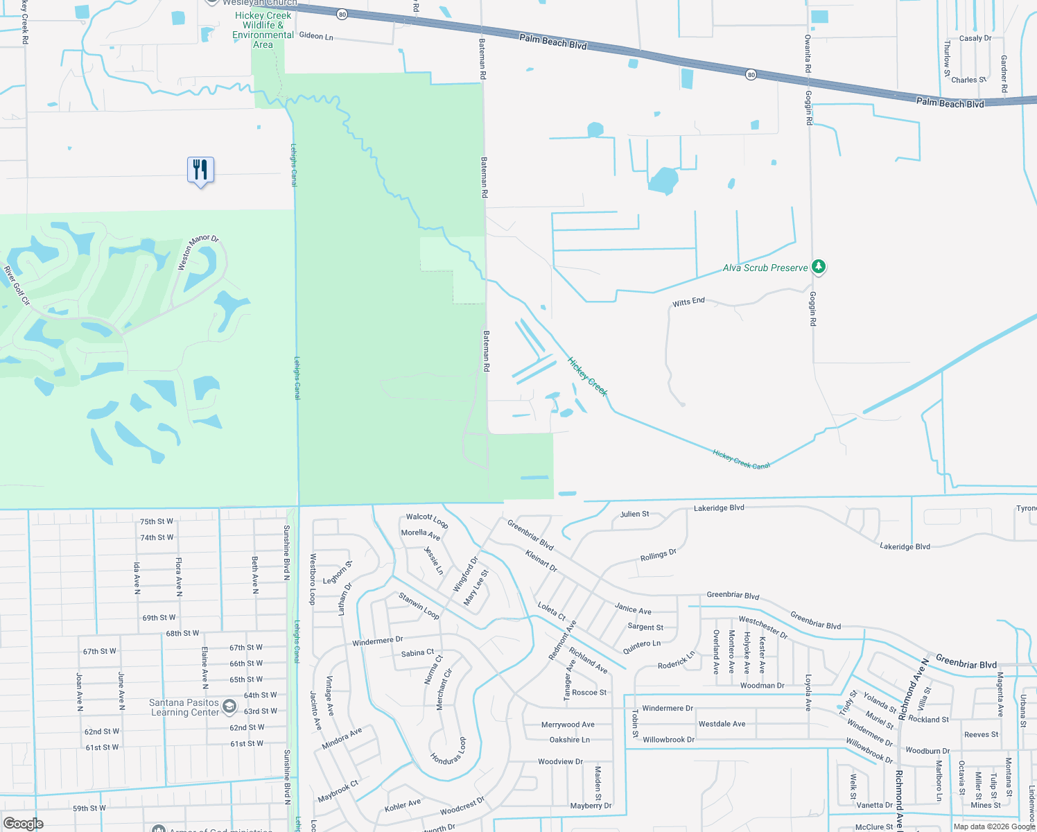 map of restaurants, bars, coffee shops, grocery stores, and more near 3751 Bateman Road in Alva