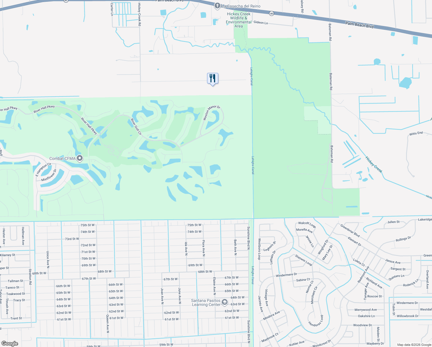 map of restaurants, bars, coffee shops, grocery stores, and more near 17333 Rocking Chair Court in Alva