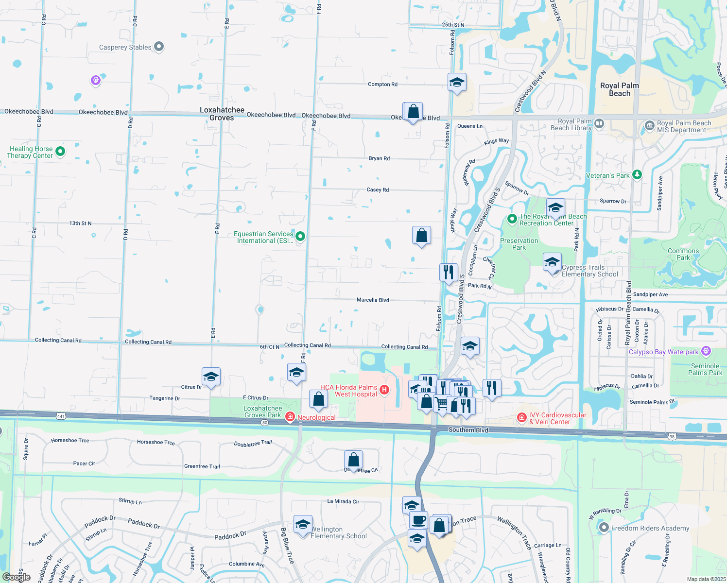 map of restaurants, bars, coffee shops, grocery stores, and more near 13169 Marcella Boulevard in Loxahatchee