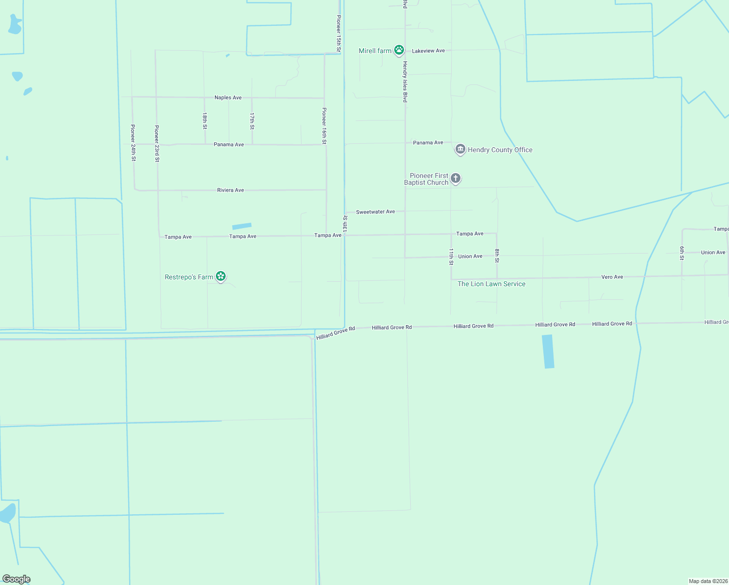 map of restaurants, bars, coffee shops, grocery stores, and more near 1250 Vero Avenue in Clewiston