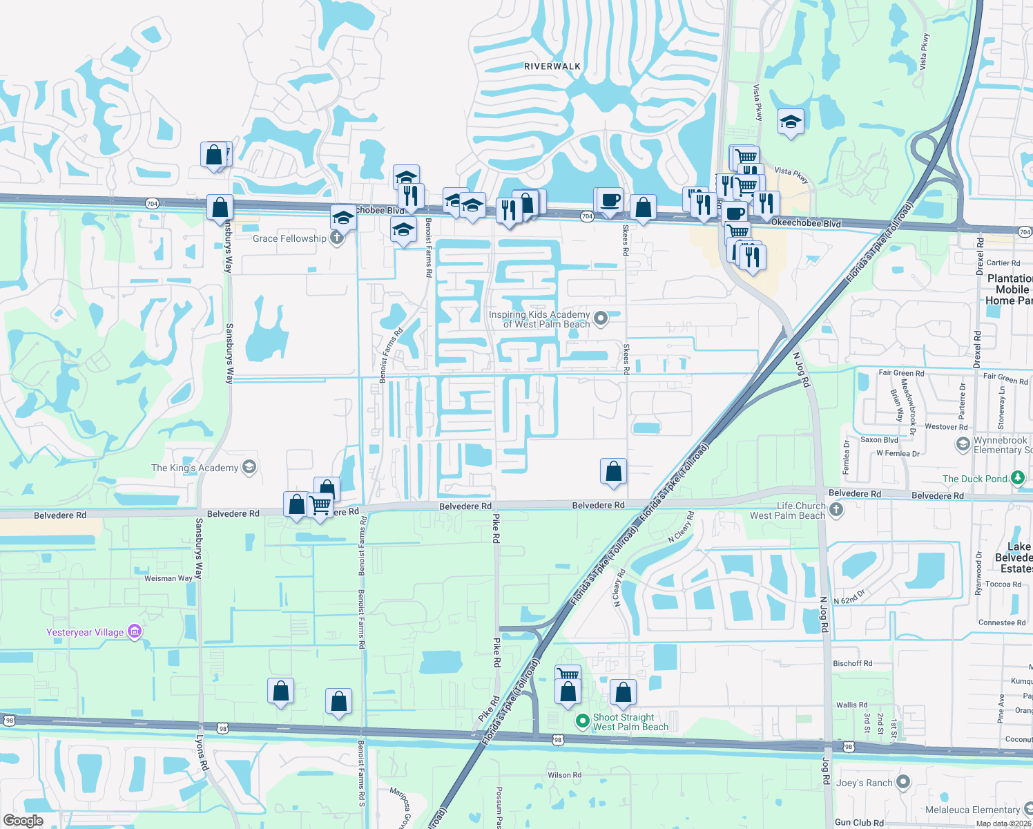 map of restaurants, bars, coffee shops, grocery stores, and more near 229 Lake Meryl Drive in West Palm Beach