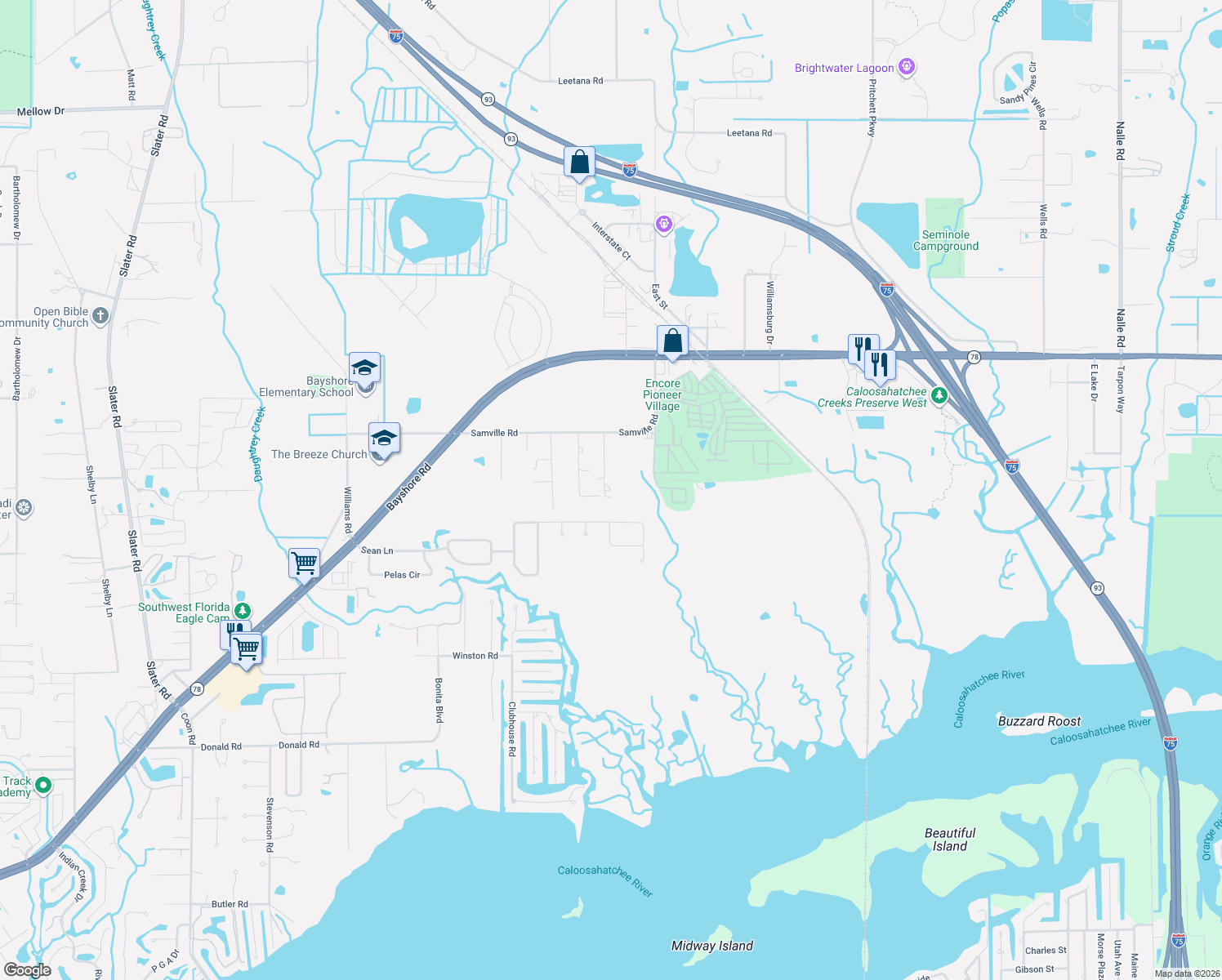 map of restaurants, bars, coffee shops, grocery stores, and more near 16840 Useppa Oaks Lane in North Fort Myers
