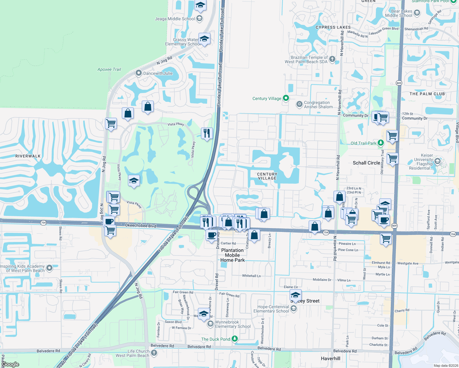 map of restaurants, bars, coffee shops, grocery stores, and more near 364 Camden P in West Palm Beach