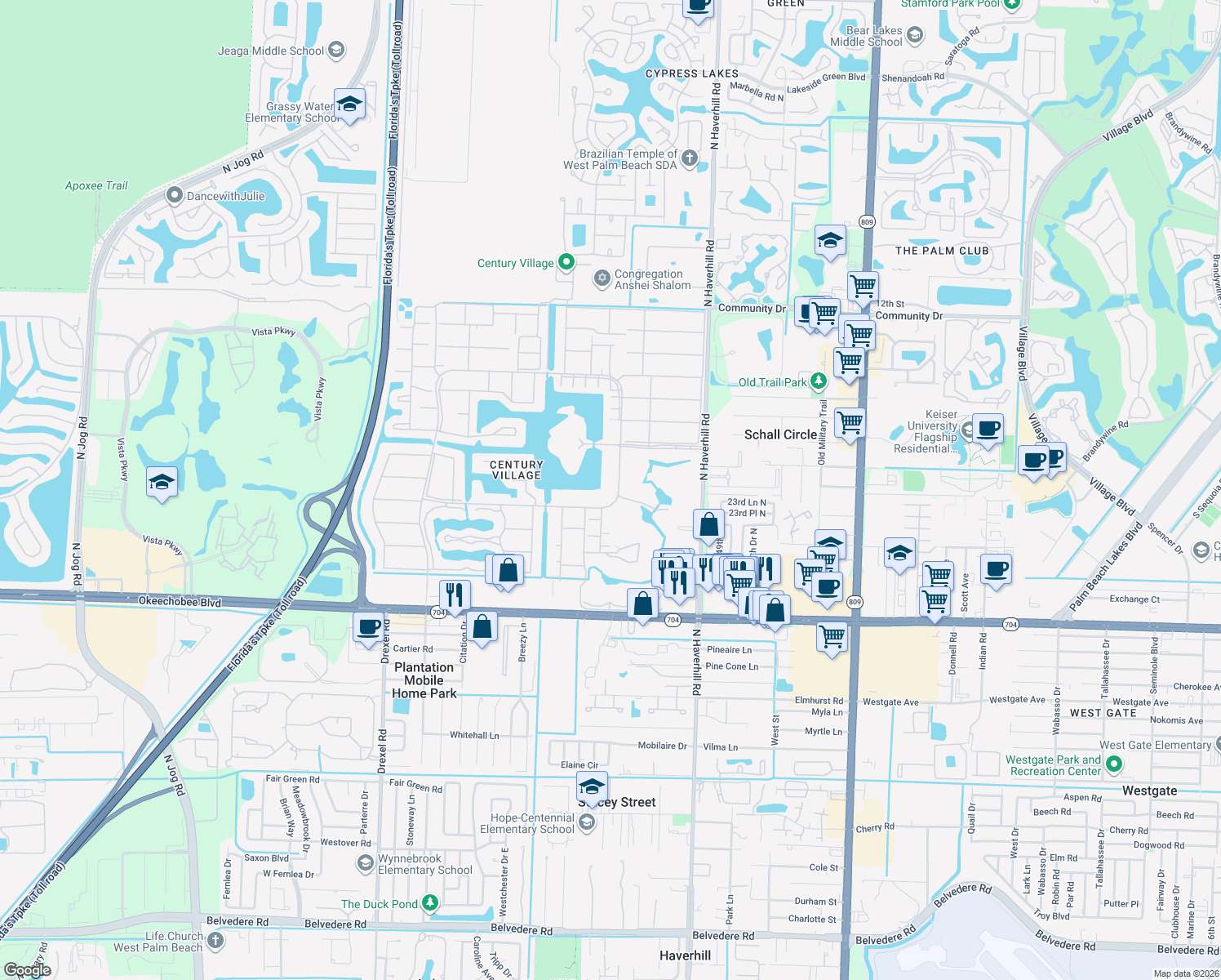 map of restaurants, bars, coffee shops, grocery stores, and more near 424 Dover B in West Palm Beach