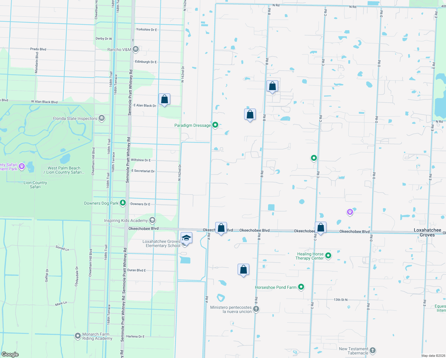 map of restaurants, bars, coffee shops, grocery stores, and more near 2374 A Road in Loxahatchee