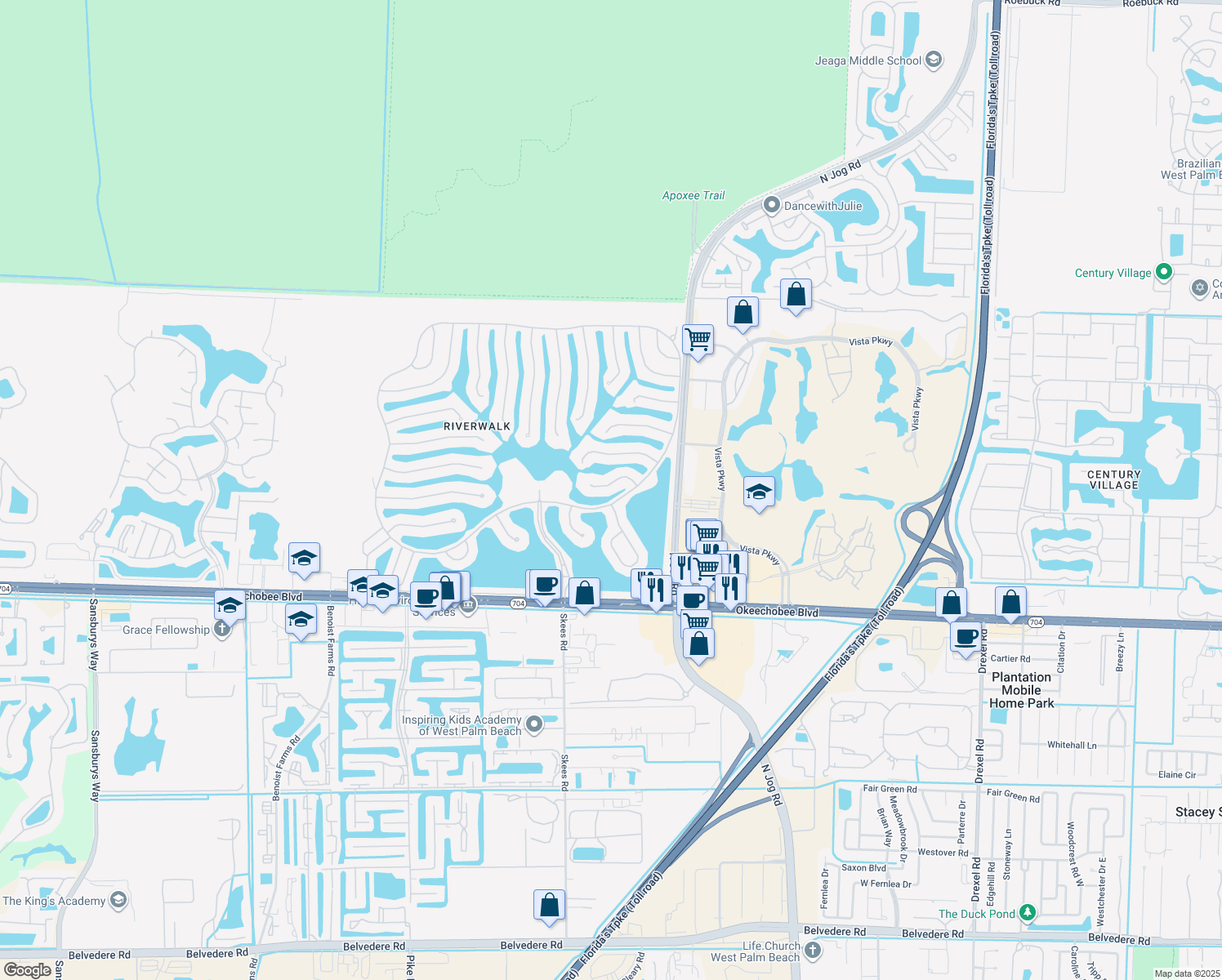 map of restaurants, bars, coffee shops, grocery stores, and more near 7196 Crystal Lake Dr in West Palm Beach