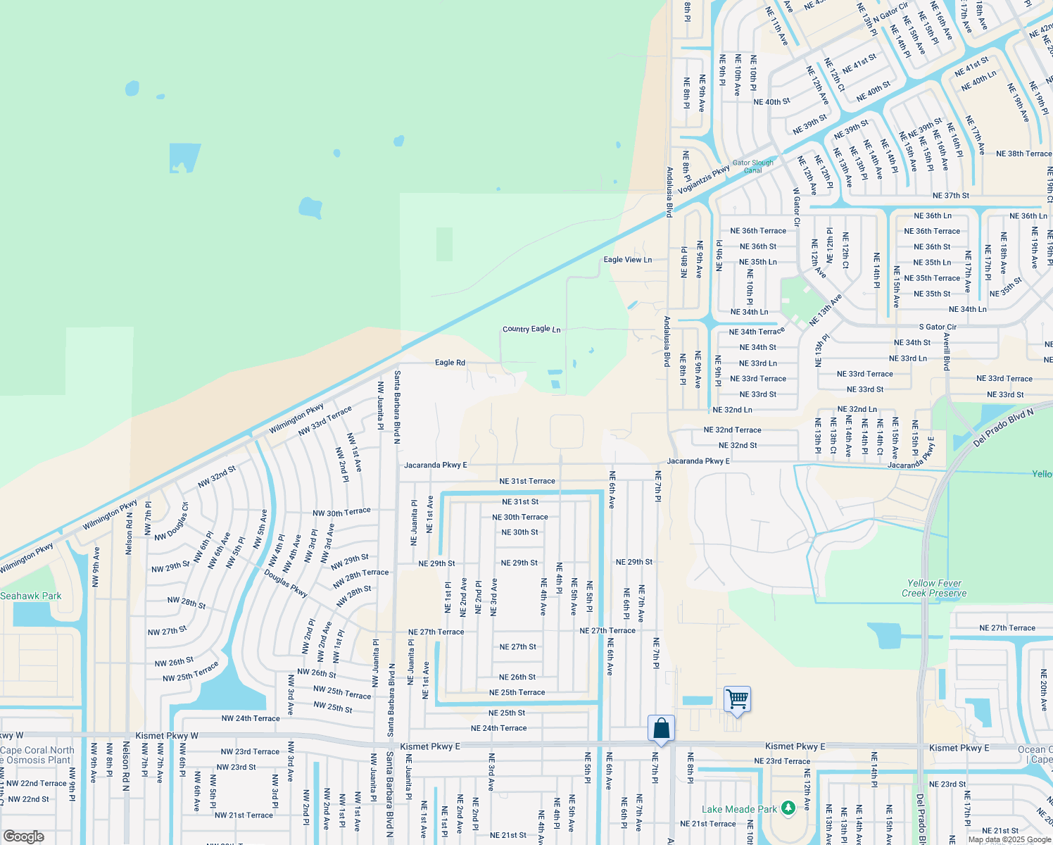 map of restaurants, bars, coffee shops, grocery stores, and more near 17060 Shady Grove Lane in Cape Coral