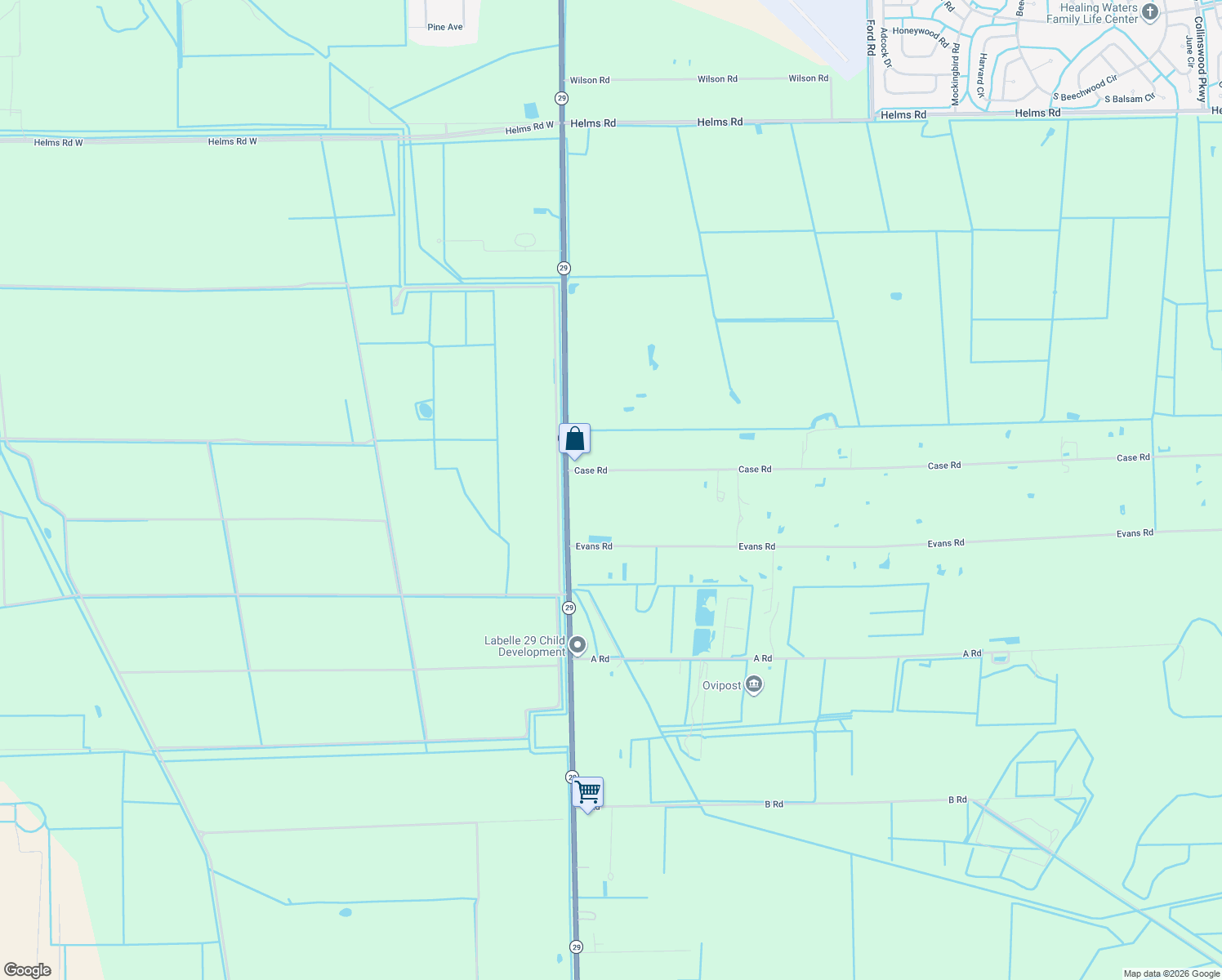 map of restaurants, bars, coffee shops, grocery stores, and more near 145 Case Road in LaBelle