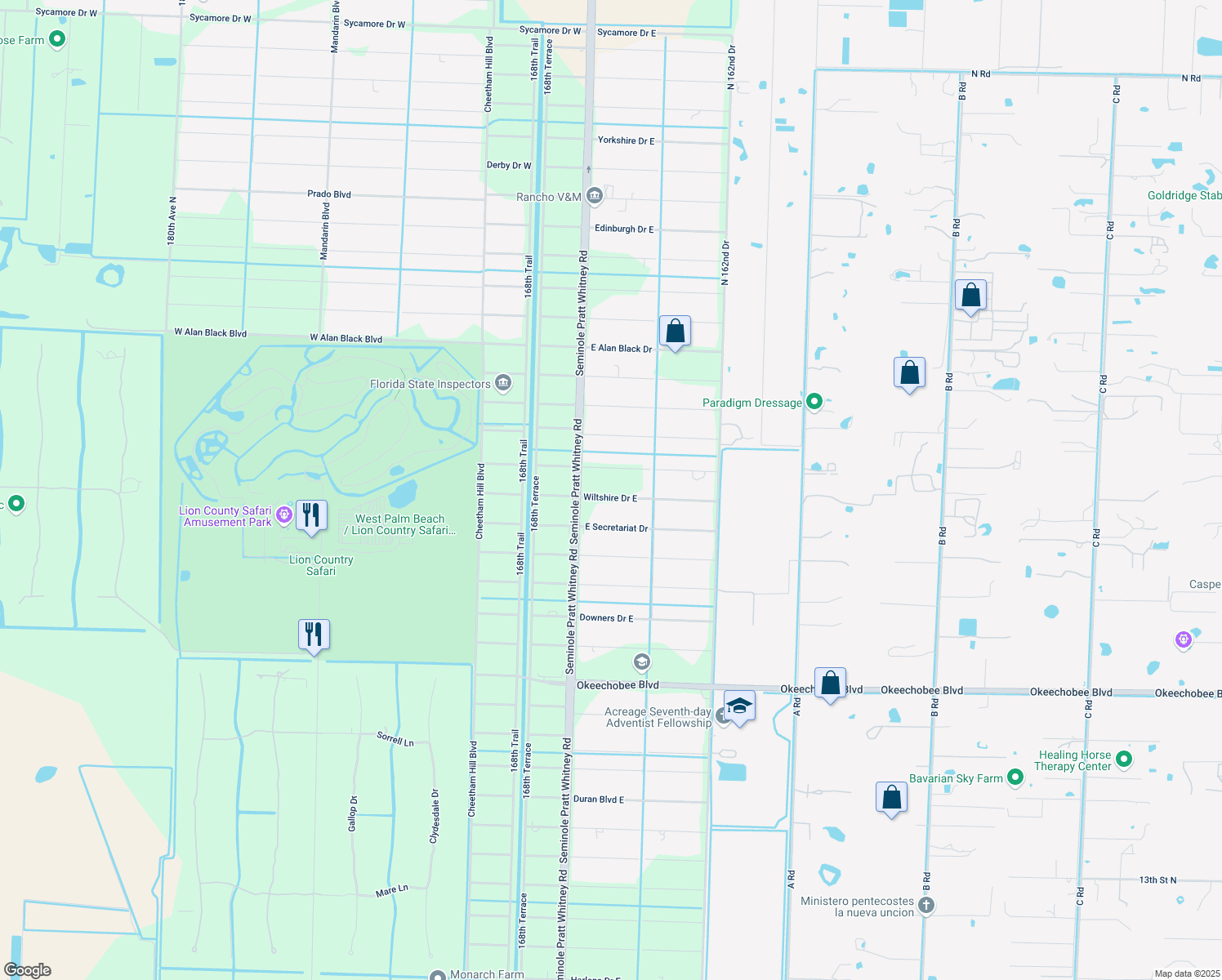 map of restaurants, bars, coffee shops, grocery stores, and more near 16353 Wiltshire Drive East in Loxahatchee