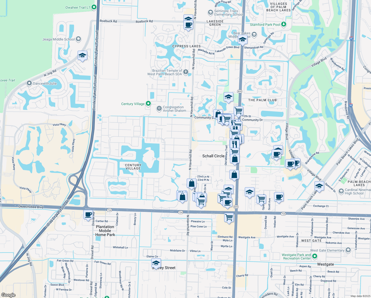 map of restaurants, bars, coffee shops, grocery stores, and more near 160 Easthampton G in West Palm Beach
