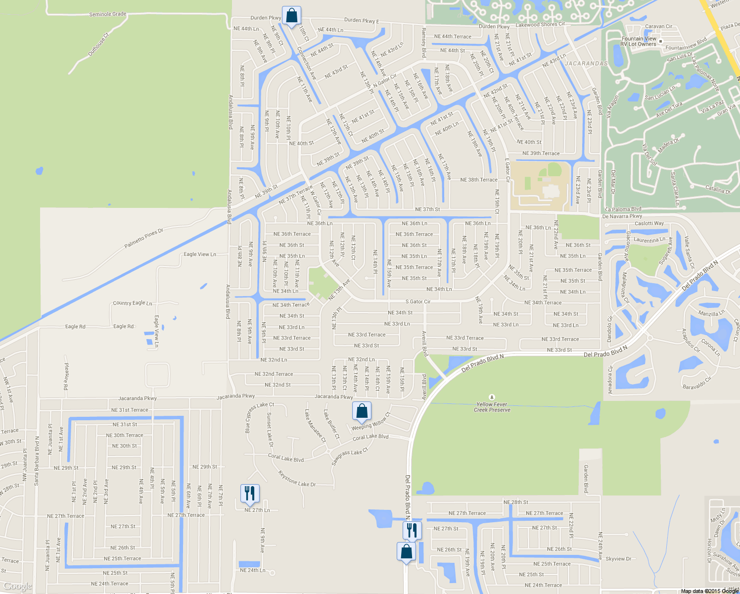 map of restaurants, bars, coffee shops, grocery stores, and more near 1337 South Gator Circle in Cape Coral