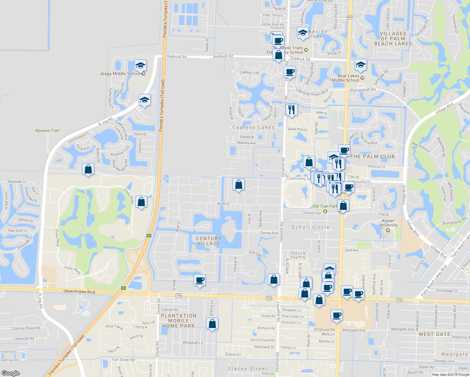 map of restaurants, bars, coffee shops, grocery stores, and more near 162 Sheffield G in West Palm Beach