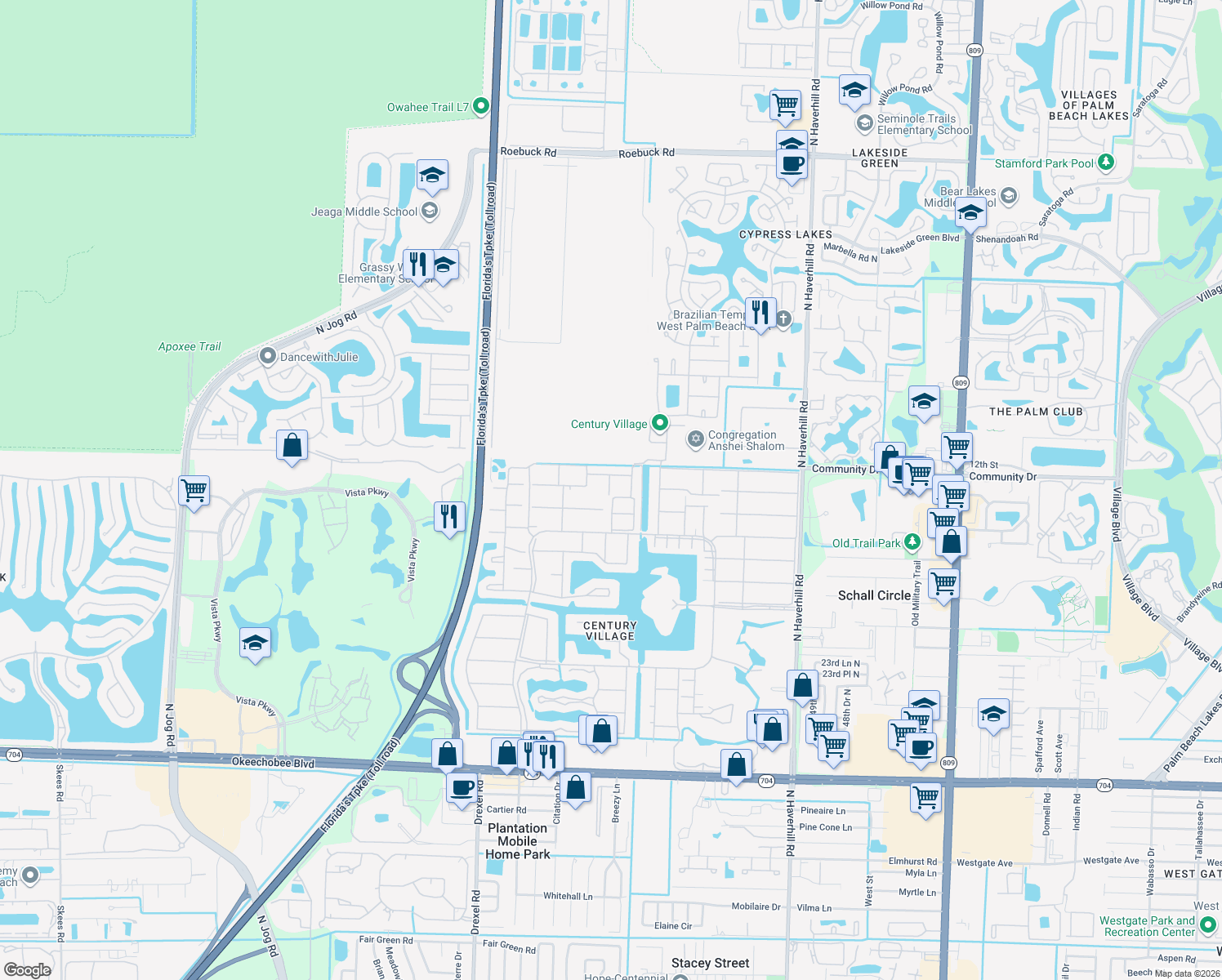 map of restaurants, bars, coffee shops, grocery stores, and more near 40 Dorchester B in West Palm Beach