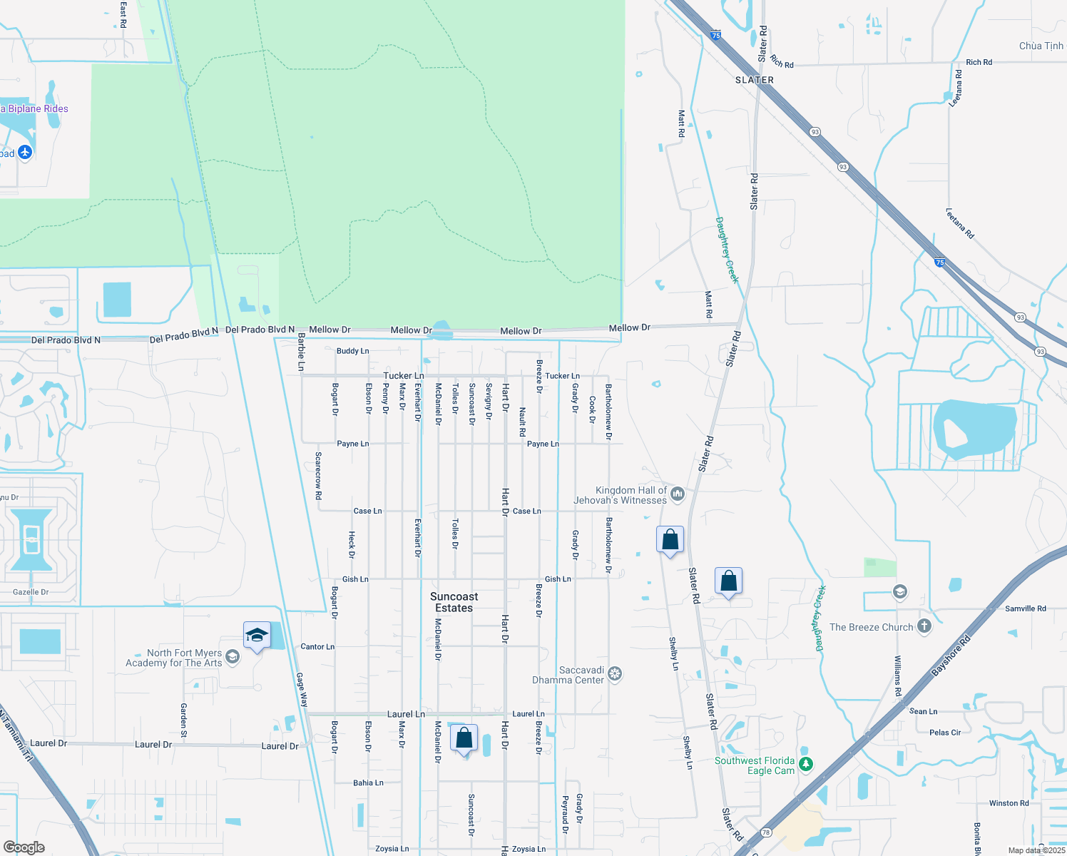 map of restaurants, bars, coffee shops, grocery stores, and more near 8326 Breeze Drive in North Fort Myers