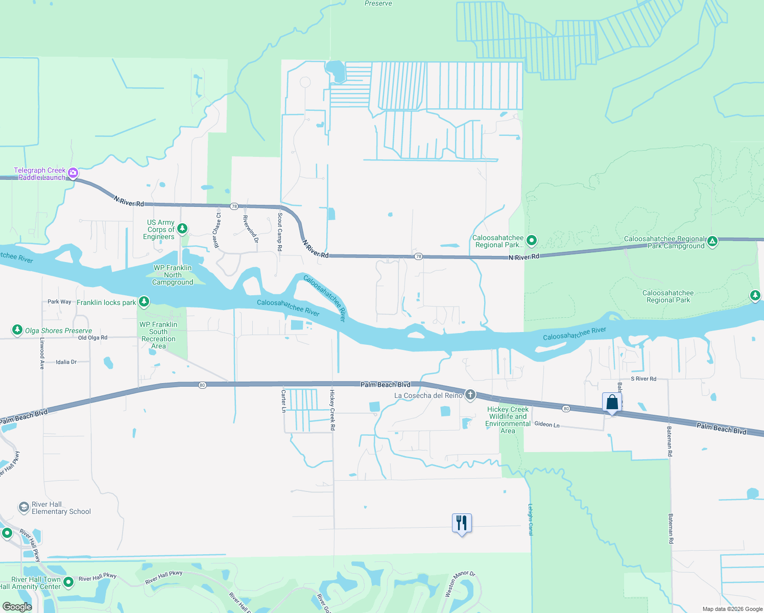 map of restaurants, bars, coffee shops, grocery stores, and more near 17120 Serengeti Circle in Alva