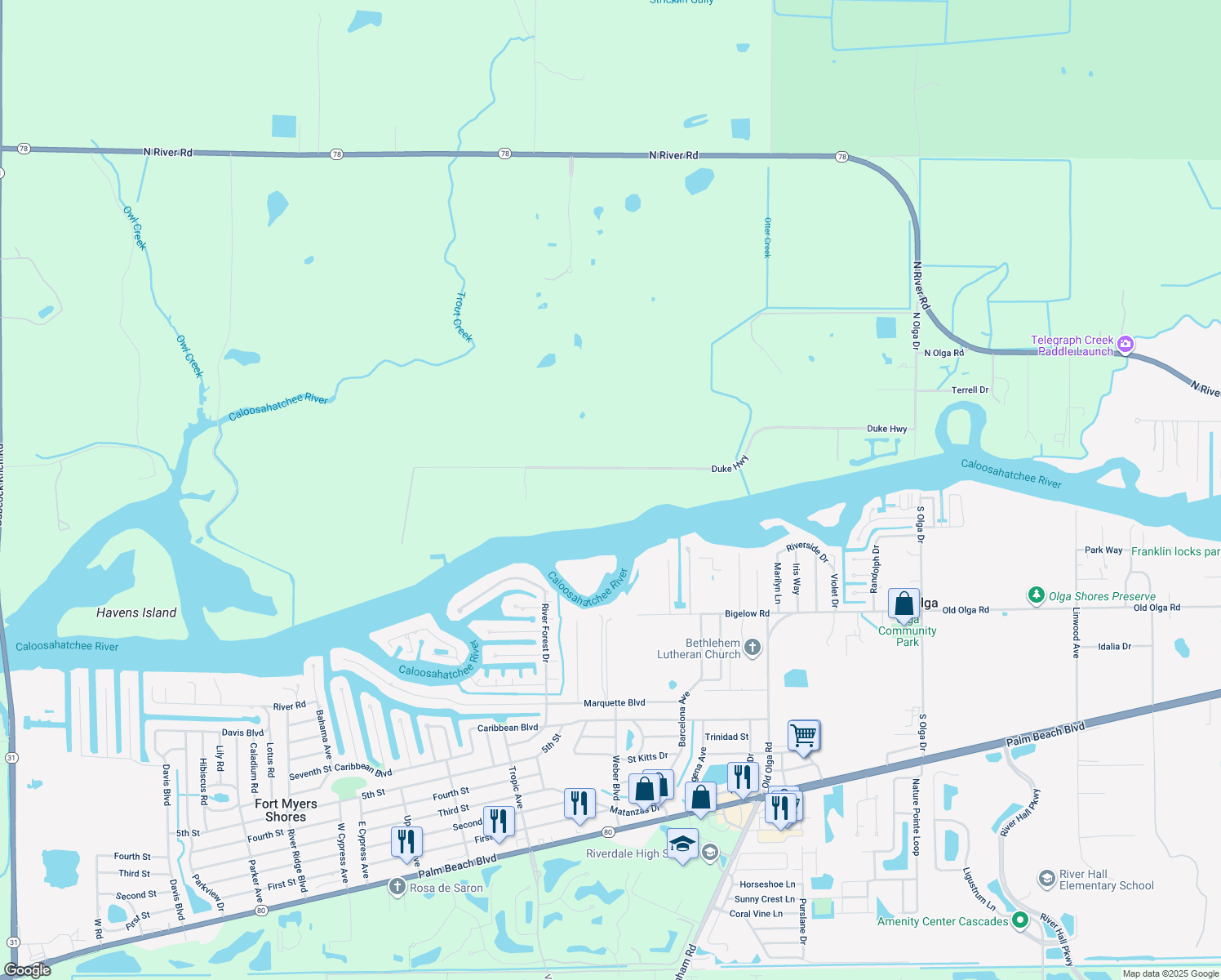 map of restaurants, bars, coffee shops, grocery stores, and more near 14080 Duke Highway in Alva