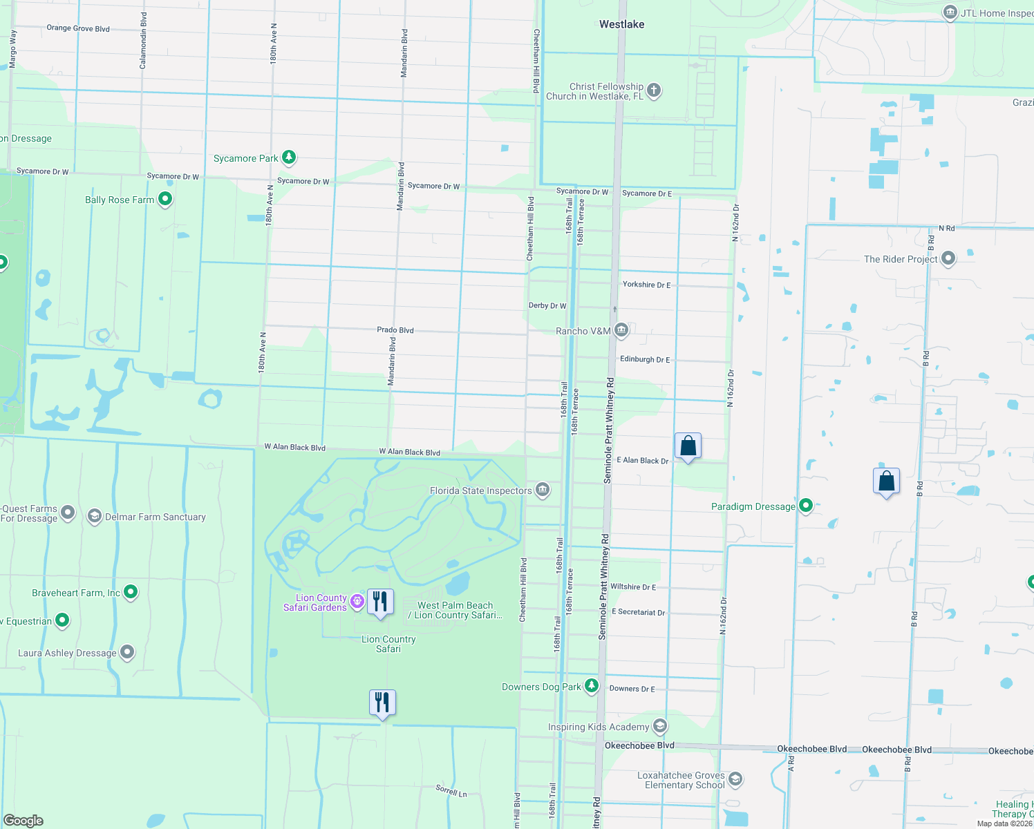map of restaurants, bars, coffee shops, grocery stores, and more near 3159 Cheetham Hill Boulevard in Loxahatchee