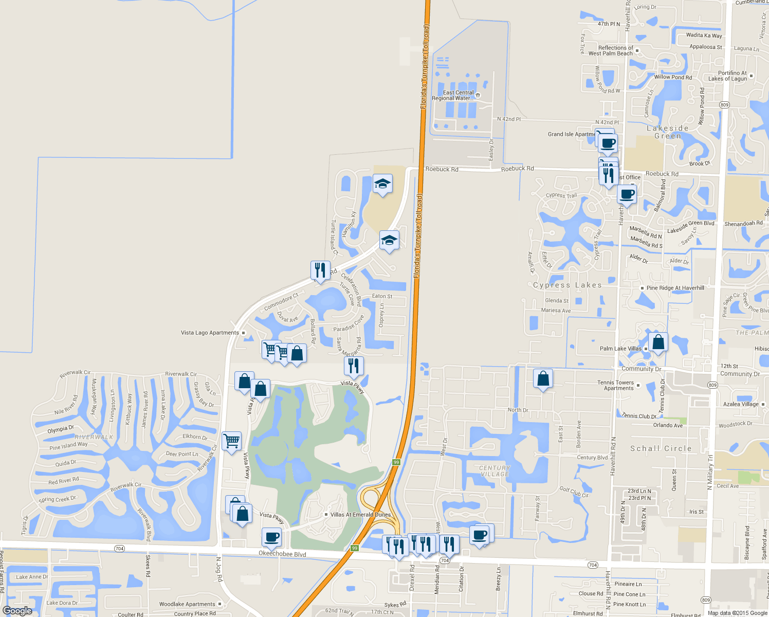 map of restaurants, bars, coffee shops, grocery stores, and more near 6188 Whalton Street in West Palm Beach