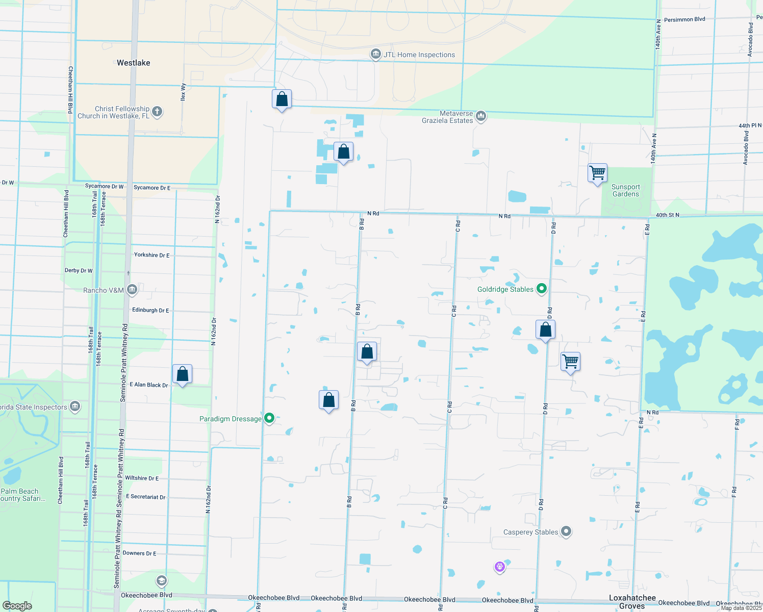 map of restaurants, bars, coffee shops, grocery stores, and more near 3506 B Road in Loxahatchee