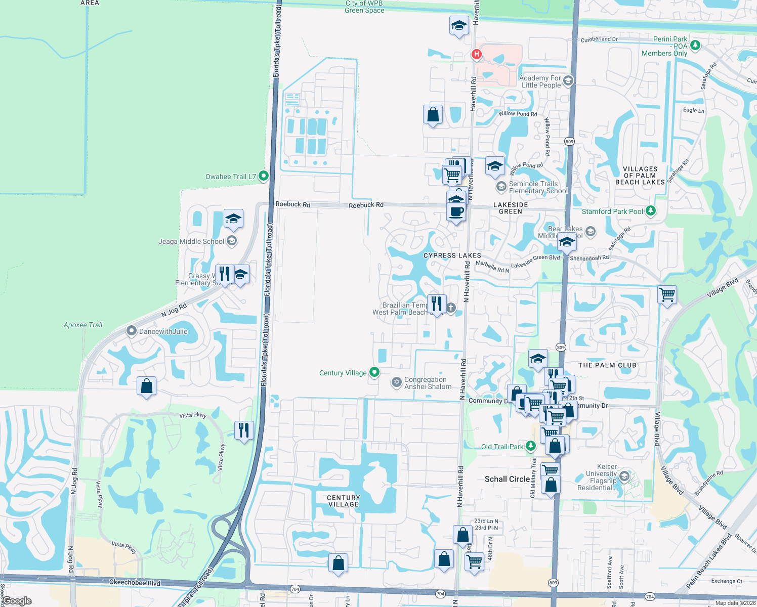 map of restaurants, bars, coffee shops, grocery stores, and more near 3465 Amalfi Drive in West Palm Beach