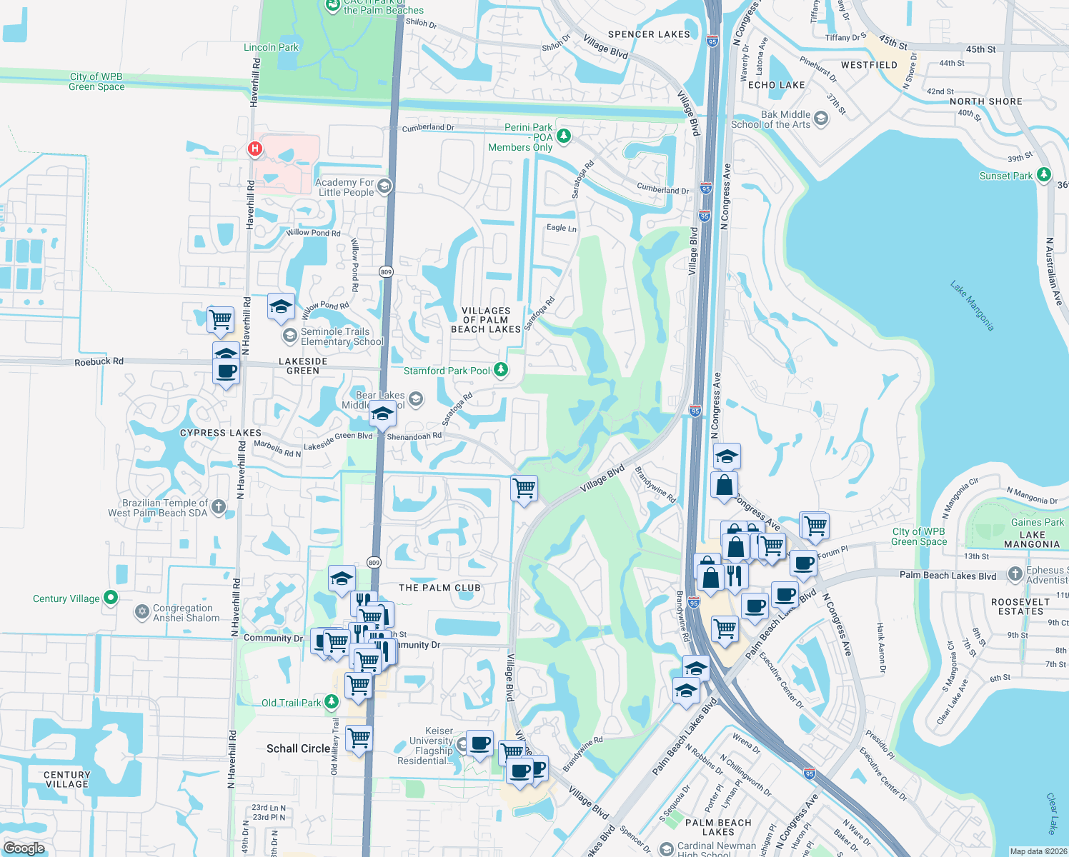 map of restaurants, bars, coffee shops, grocery stores, and more near 2085 Chagall Cir in West Palm Beach