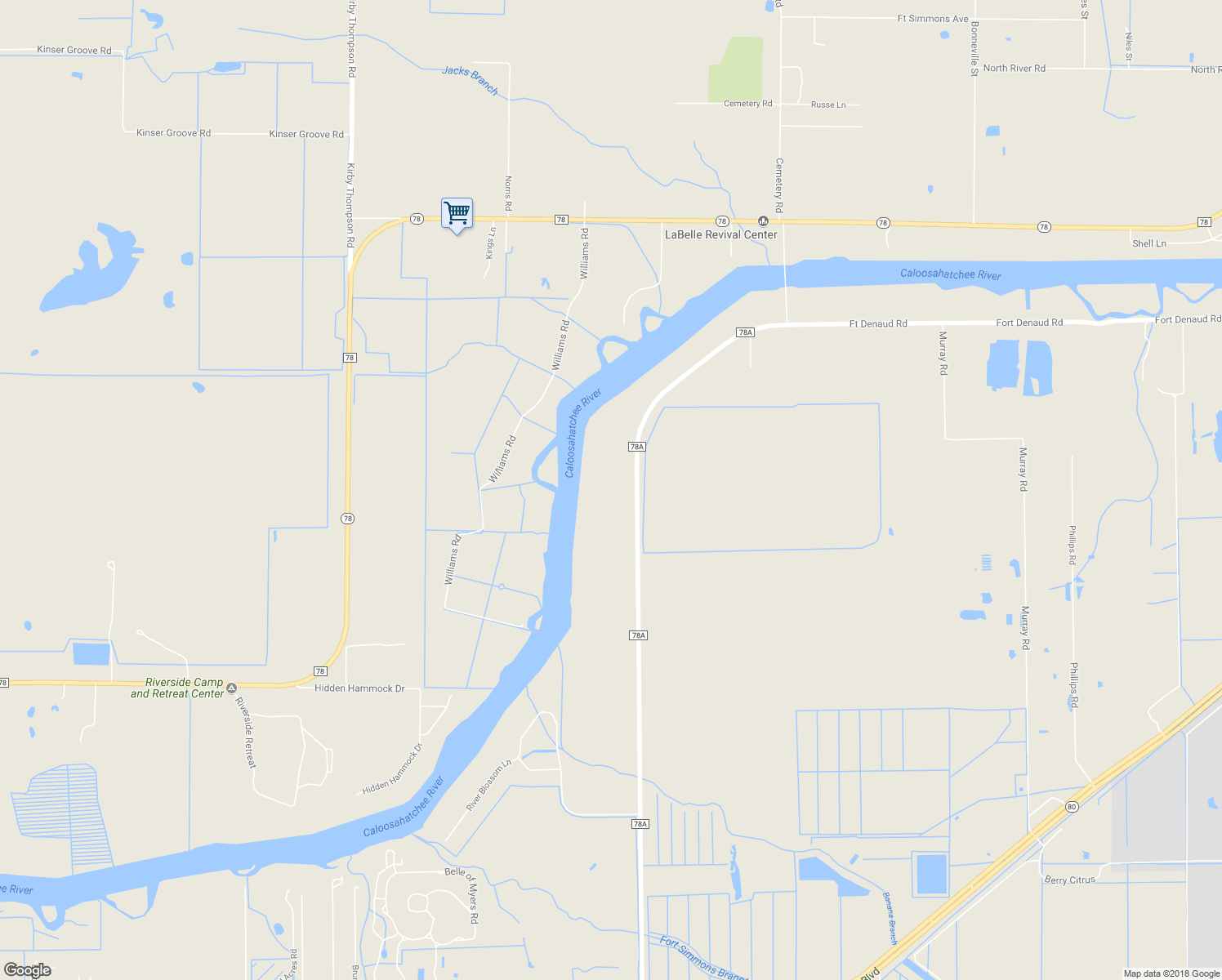 map of restaurants, bars, coffee shops, grocery stores, and more near 5200 Fort Denaud Road in Fort Denaud