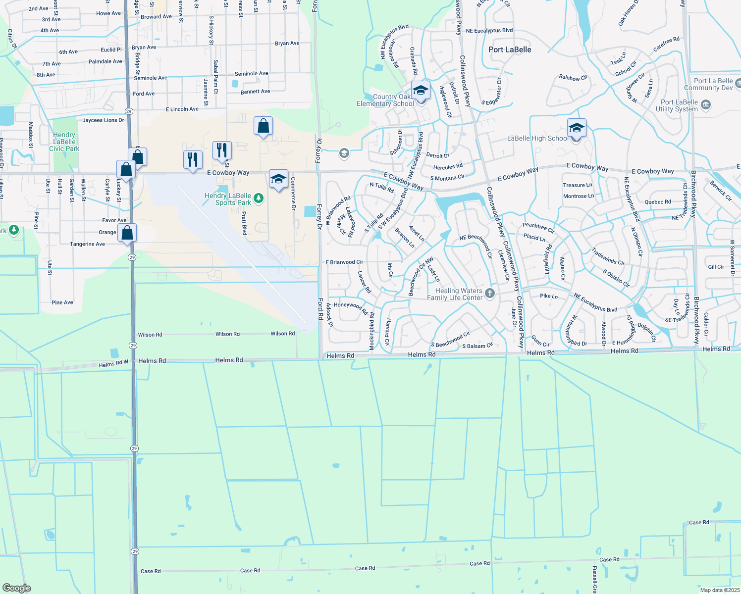 map of restaurants, bars, coffee shops, grocery stores, and more near 3026 Lancer Road in LaBelle