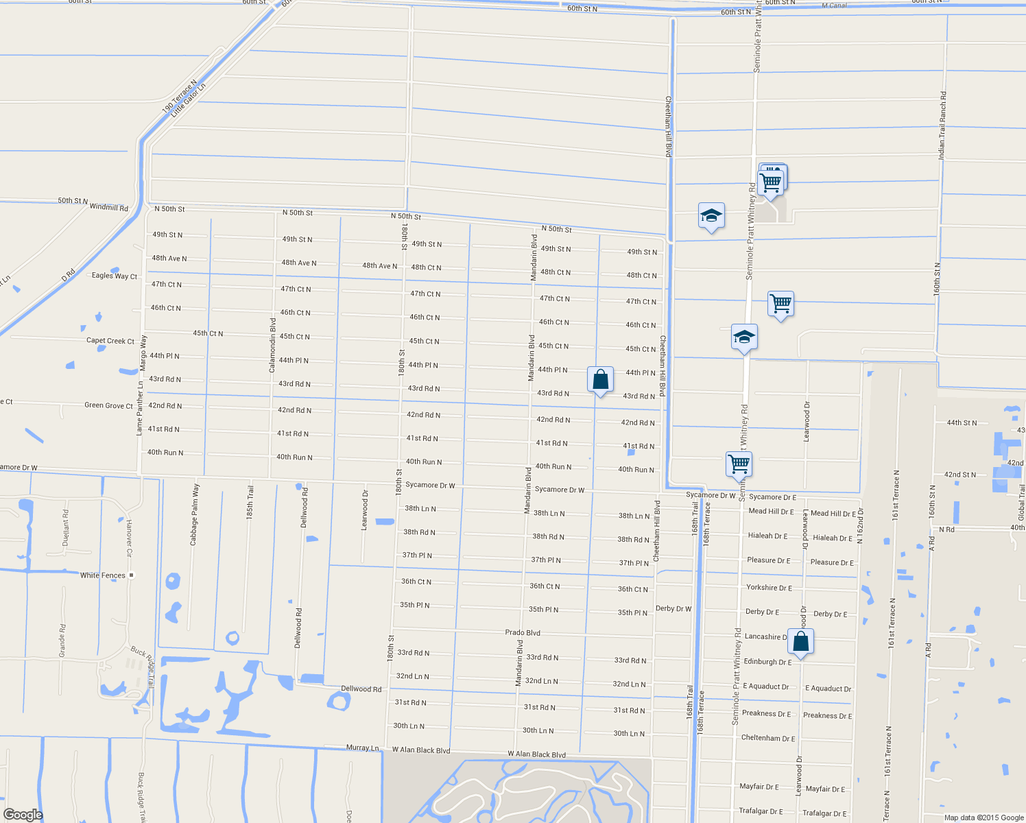 map of restaurants, bars, coffee shops, grocery stores, and more near 17577 42nd Road North in Loxahatchee