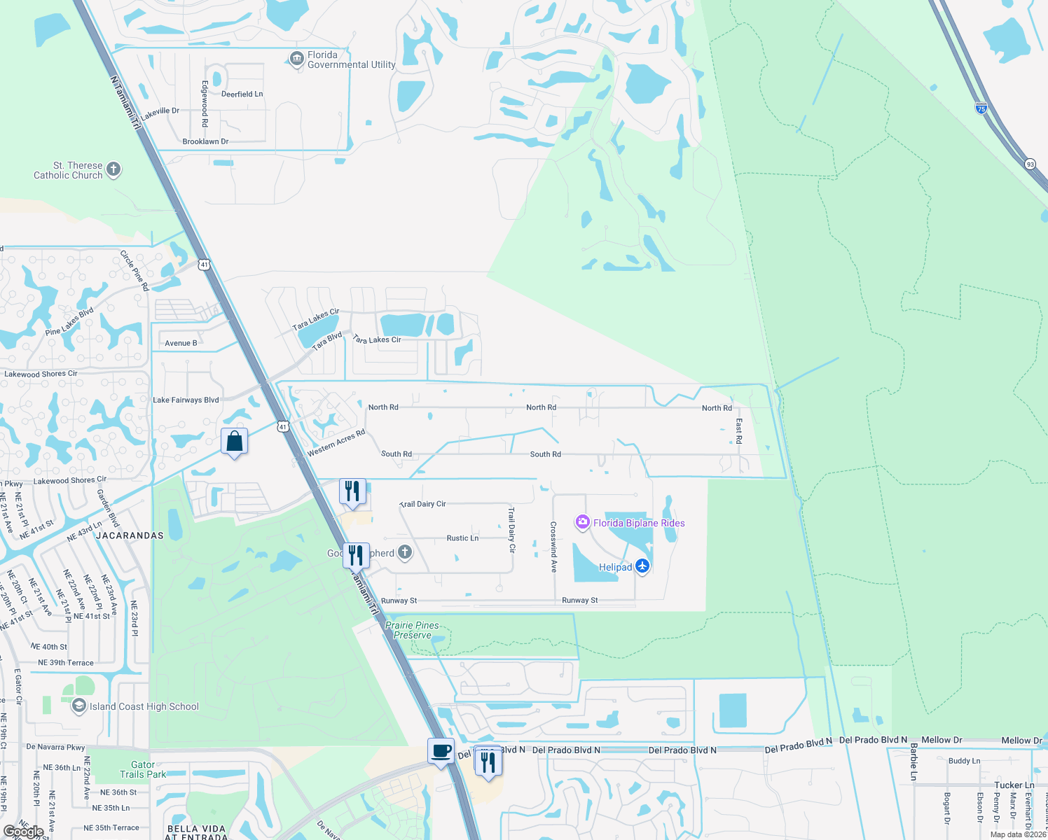 map of restaurants, bars, coffee shops, grocery stores, and more near 3280 North Road in North Fort Myers