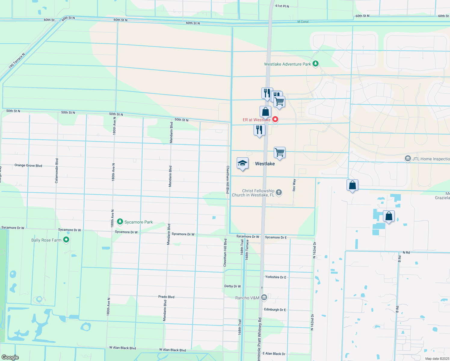 map of restaurants, bars, coffee shops, grocery stores, and more near 17035 44th Place North in Loxahatchee