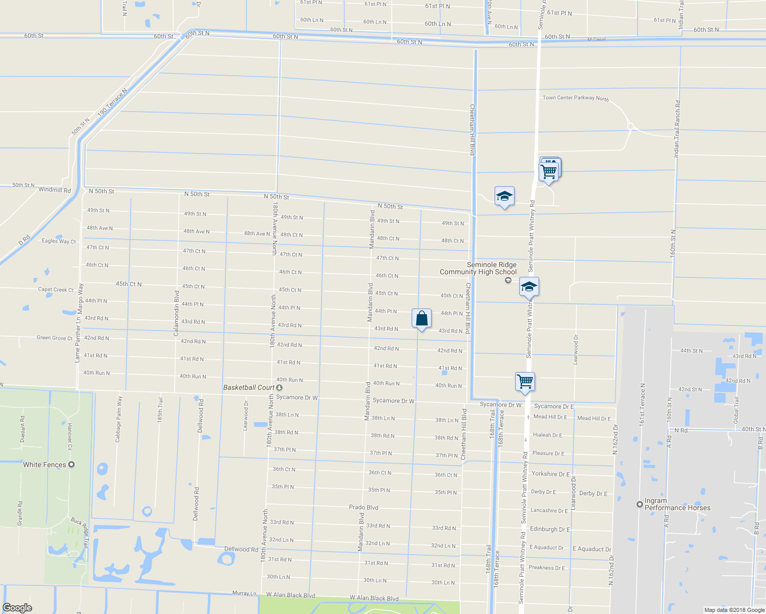 map of restaurants, bars, coffee shops, grocery stores, and more near 17455 44th Place North in Loxahatchee
