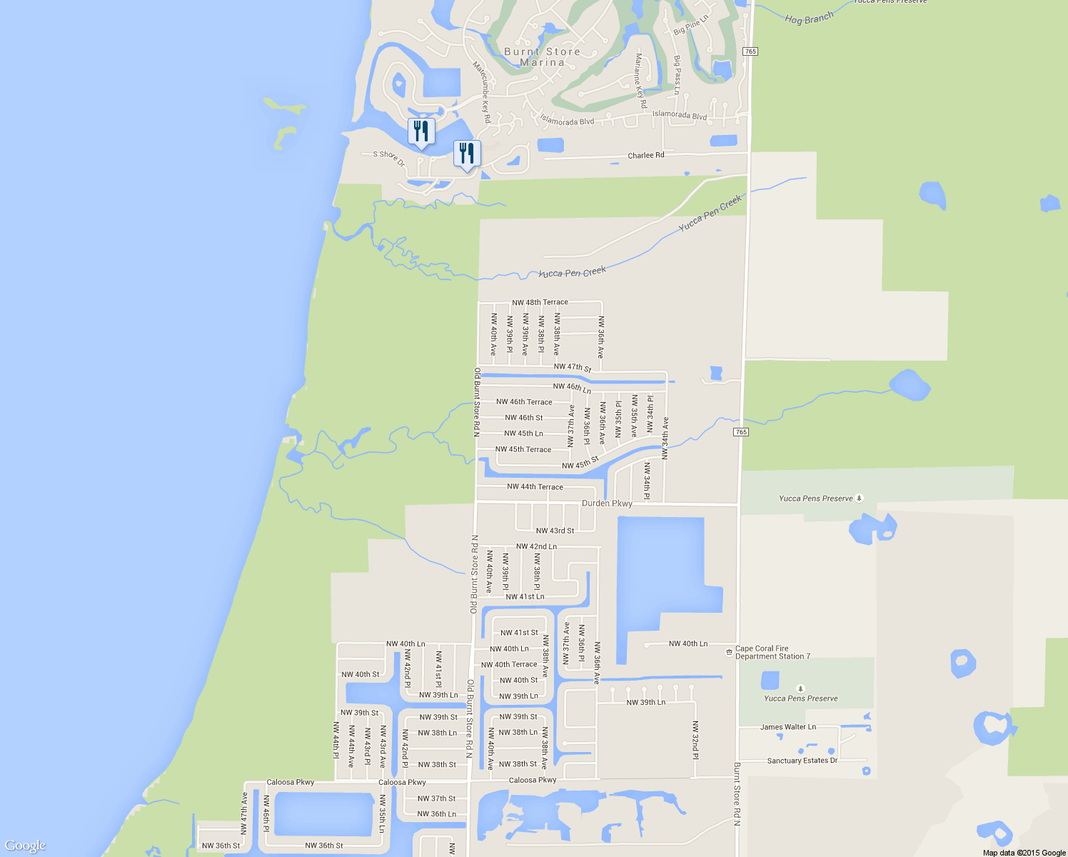 map of restaurants, bars, coffee shops, grocery stores, and more near 3815 Northwest 45th Lane in Cape Coral