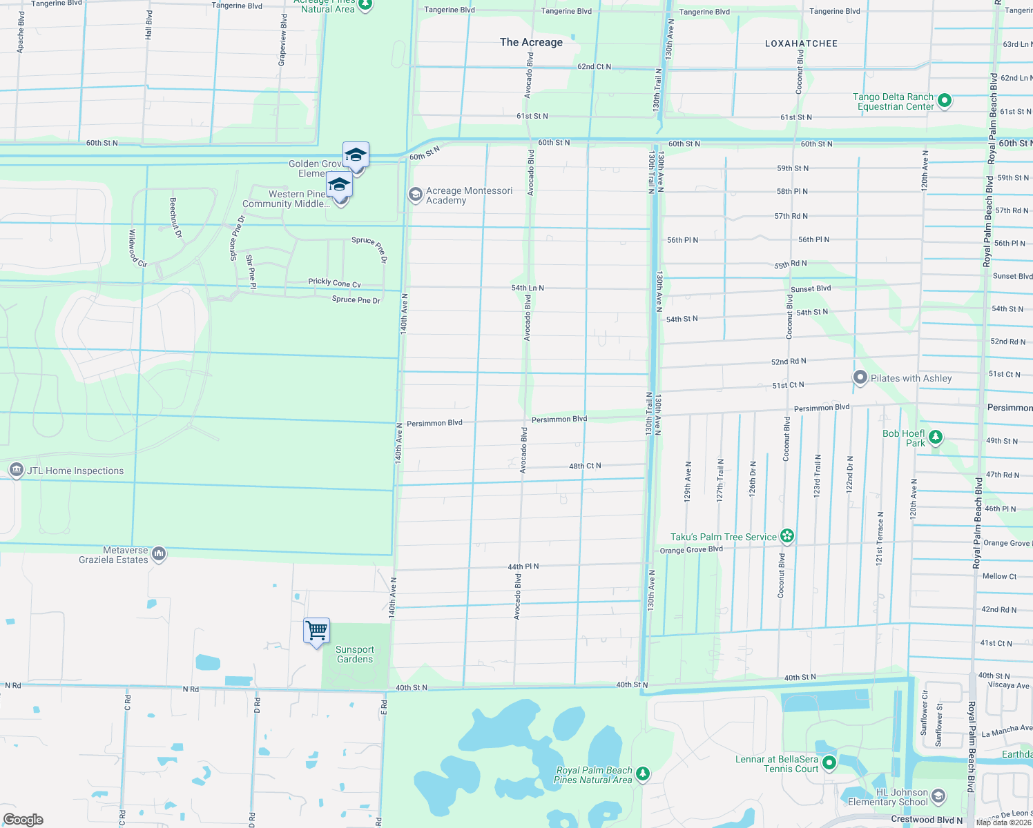 map of restaurants, bars, coffee shops, grocery stores, and more near 13485 North 50th Street in West Palm Beach