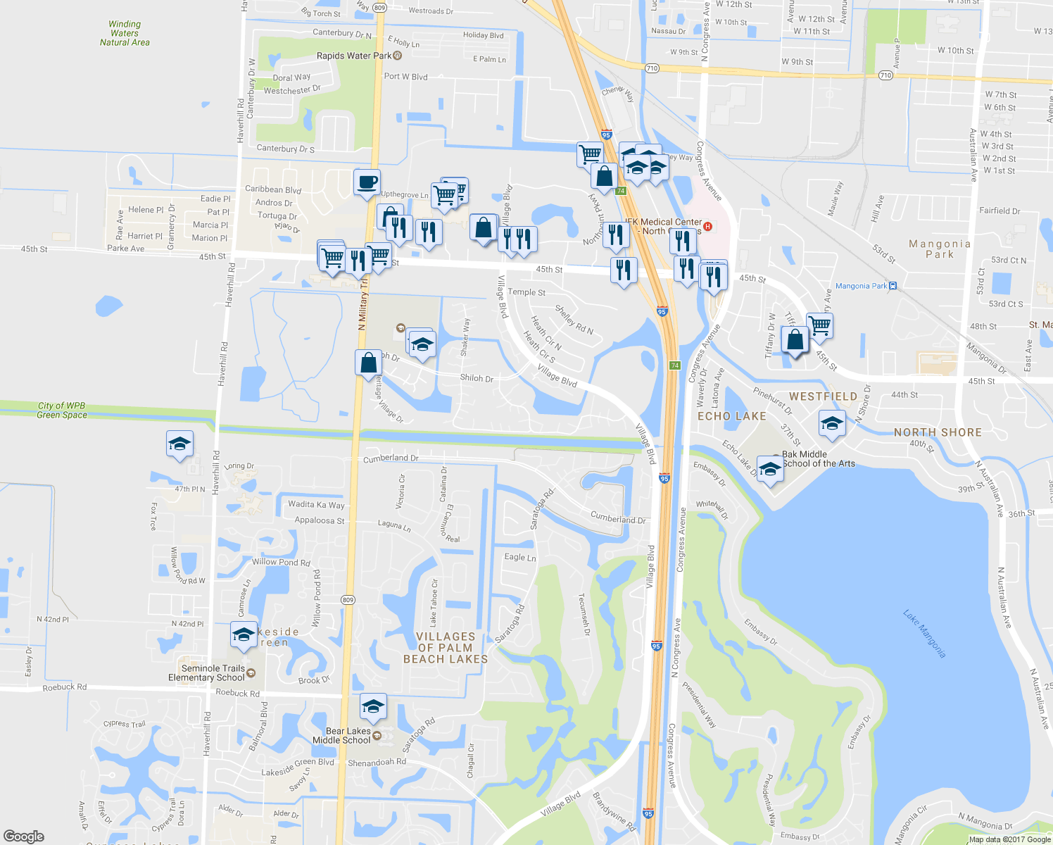 map of restaurants, bars, coffee shops, grocery stores, and more near 1101 11th Way in West Palm Beach
