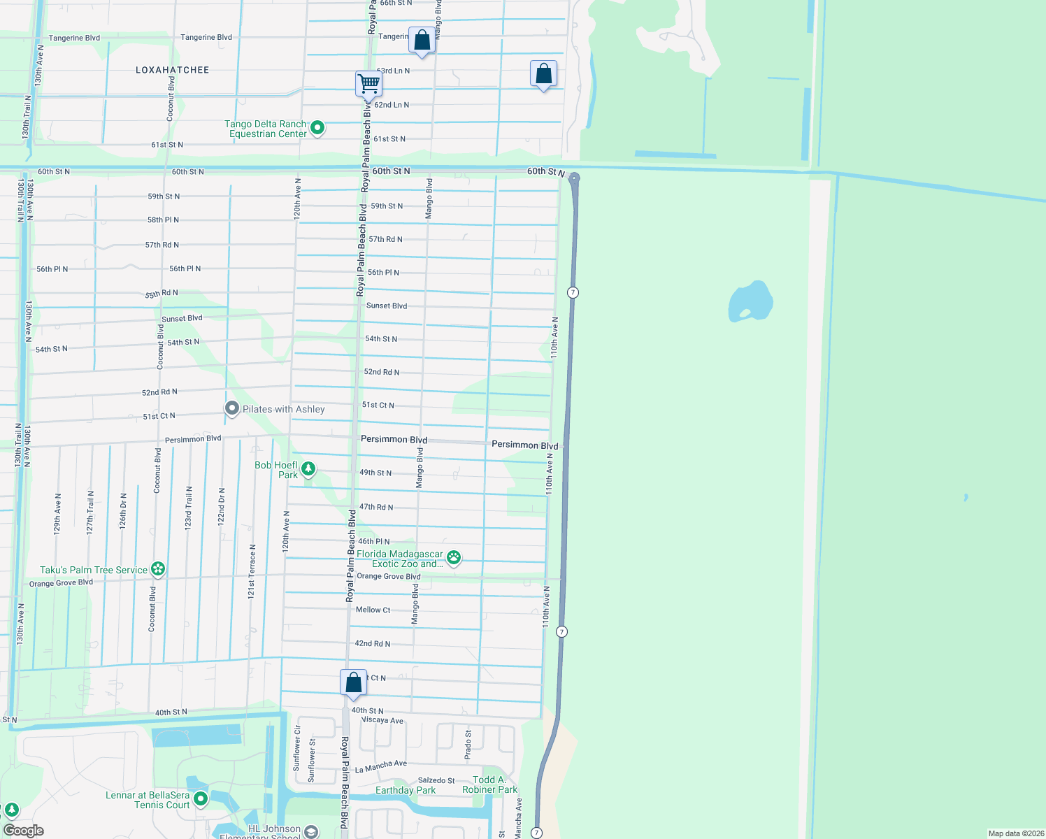 map of restaurants, bars, coffee shops, grocery stores, and more near 11128 51st Court North in West Palm Beach