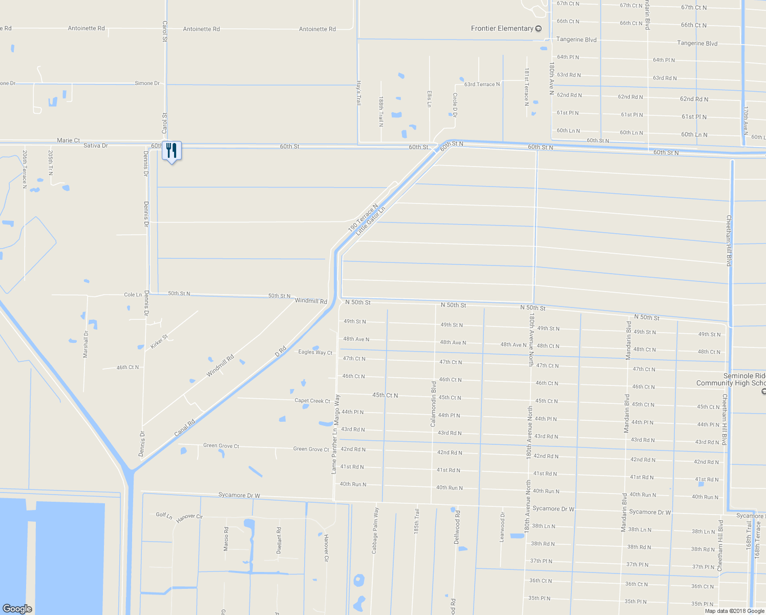 map of restaurants, bars, coffee shops, grocery stores, and more near 18766 North 50th Street in Loxahatchee