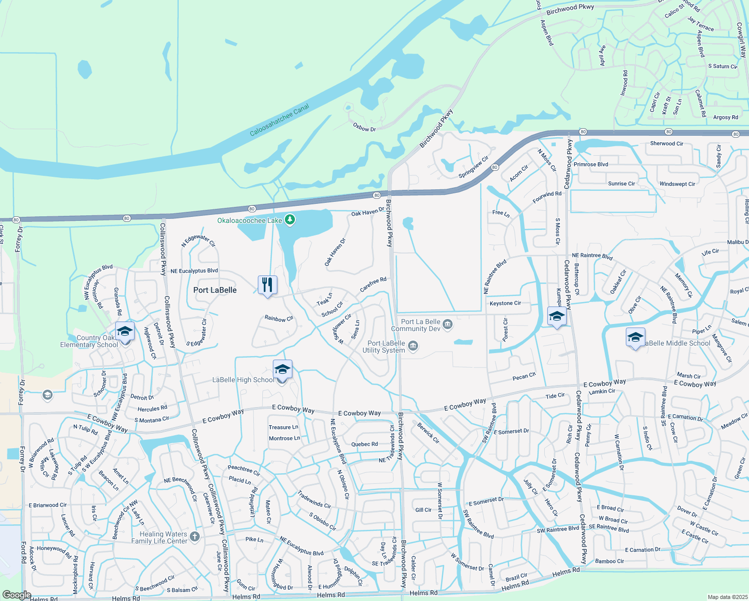 map of restaurants, bars, coffee shops, grocery stores, and more near 4007 East Sunflower Circle in LaBelle