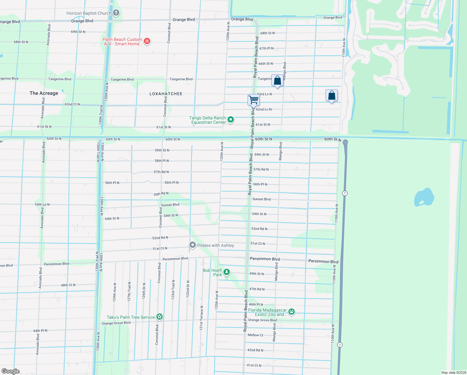 map of restaurants, bars, coffee shops, grocery stores, and more near 11884 56th Place North in West Palm Beach