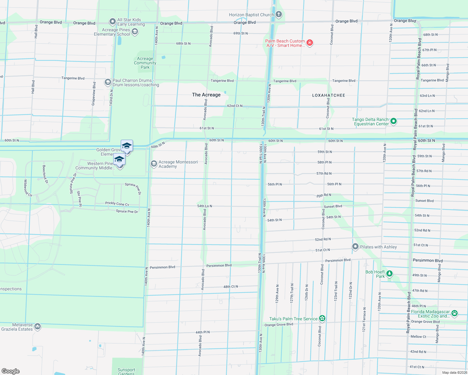 map of restaurants, bars, coffee shops, grocery stores, and more near 13220 56th Place North in West Palm Beach