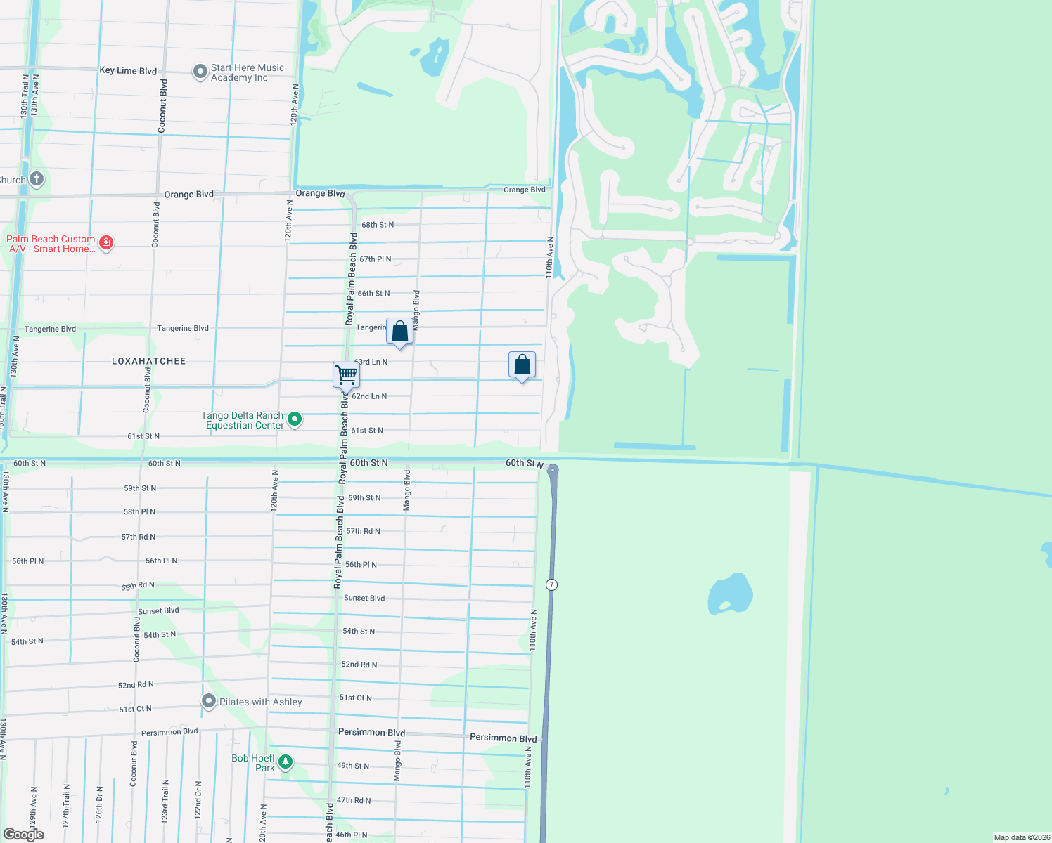 map of restaurants, bars, coffee shops, grocery stores, and more near 11061 61st Street North in West Palm Beach
